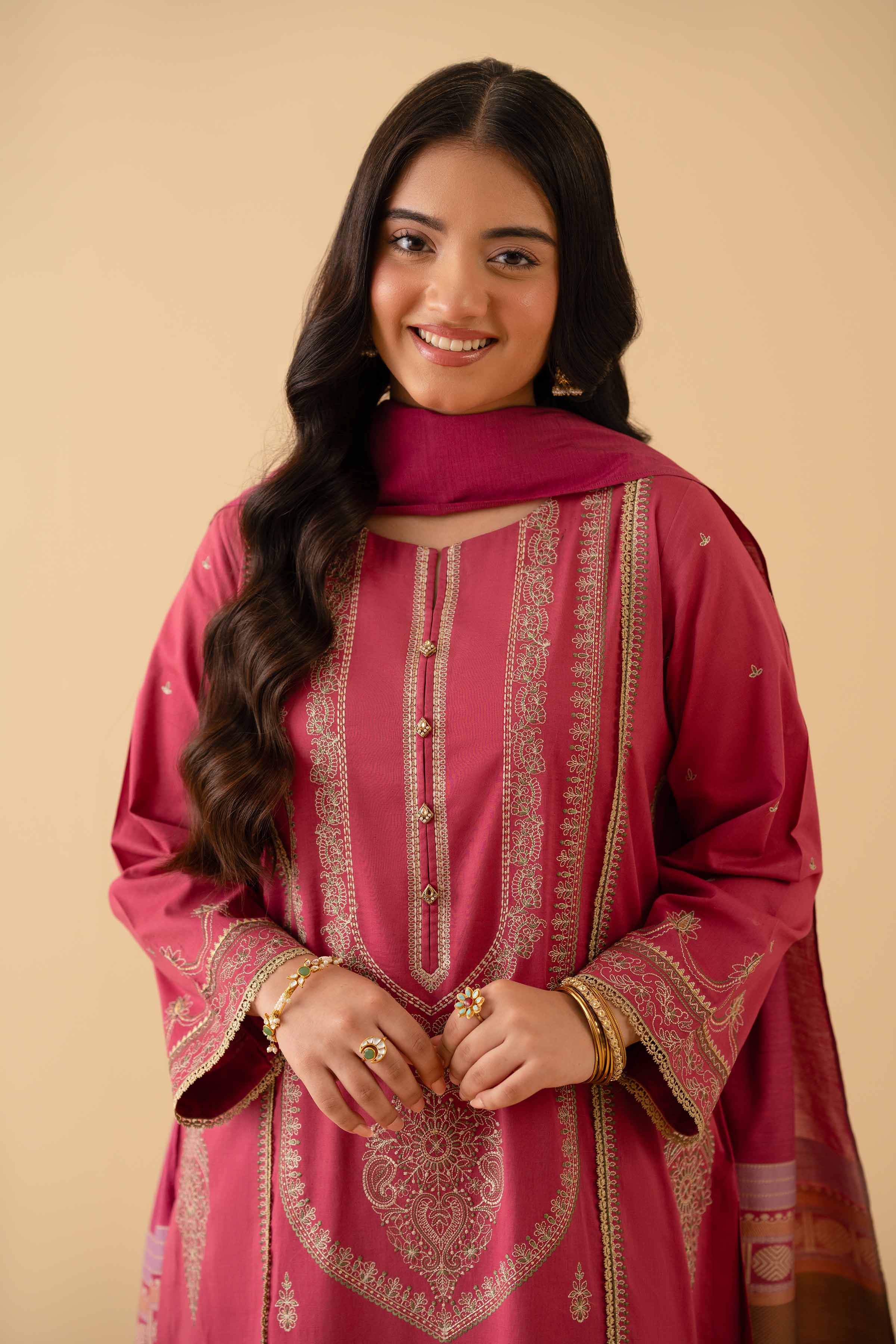 NISHATUAE - Pink Embroidered Cambric 3-piece Ready to wear Suit