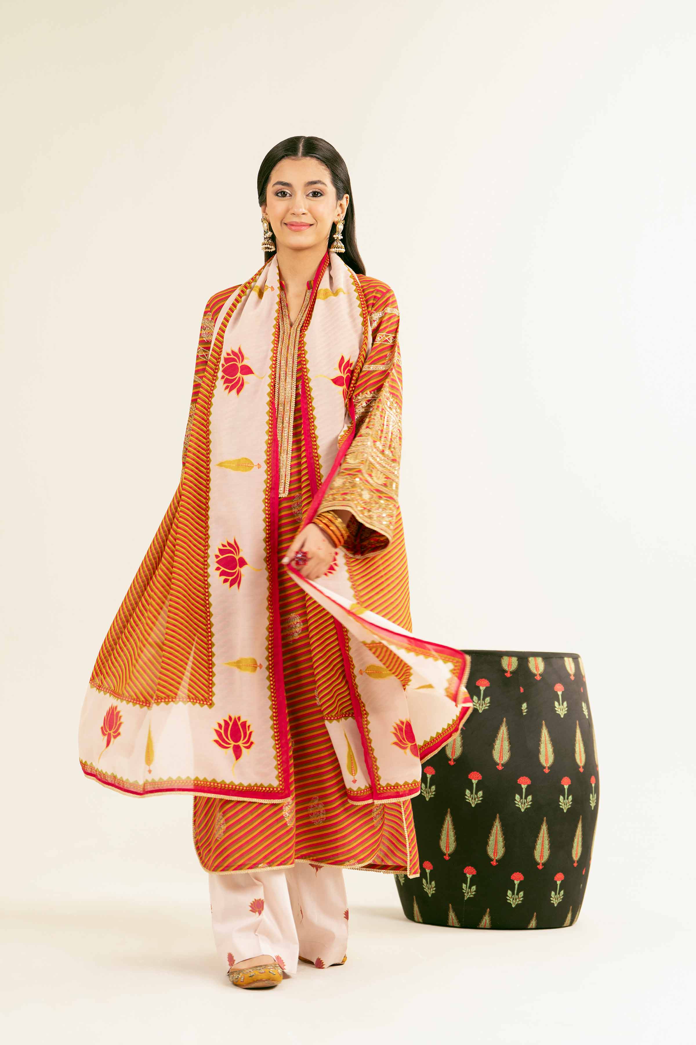 3 Piece - Printed Embroidered Suit - PE25-284