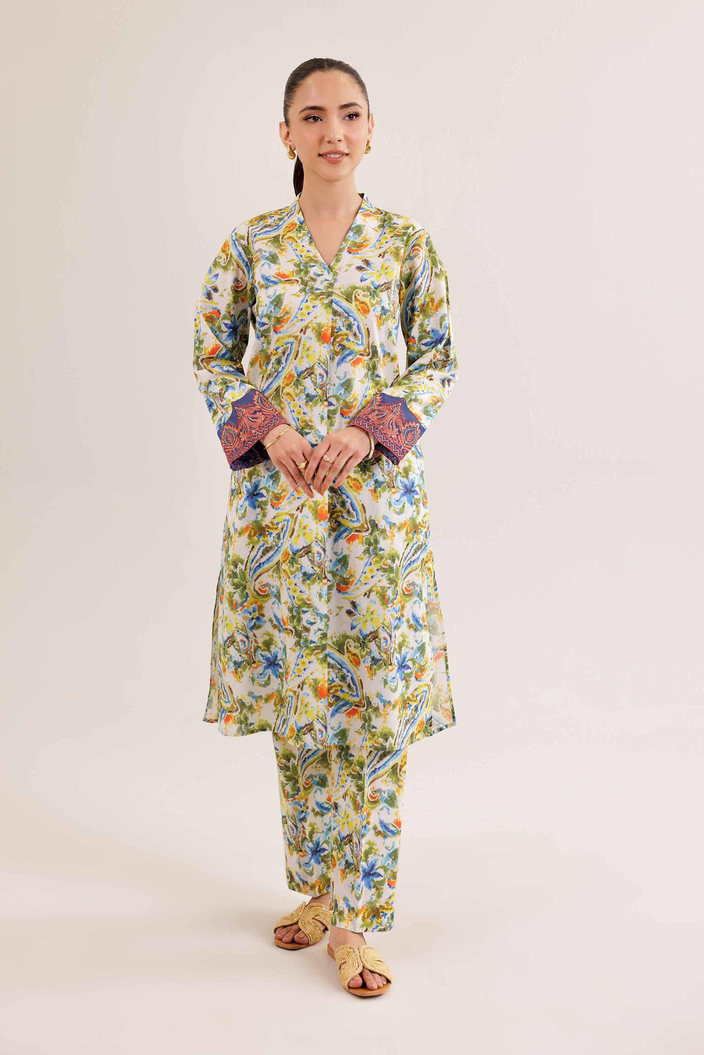 2 Piece - Printed Embroidered Suit - PE25-308