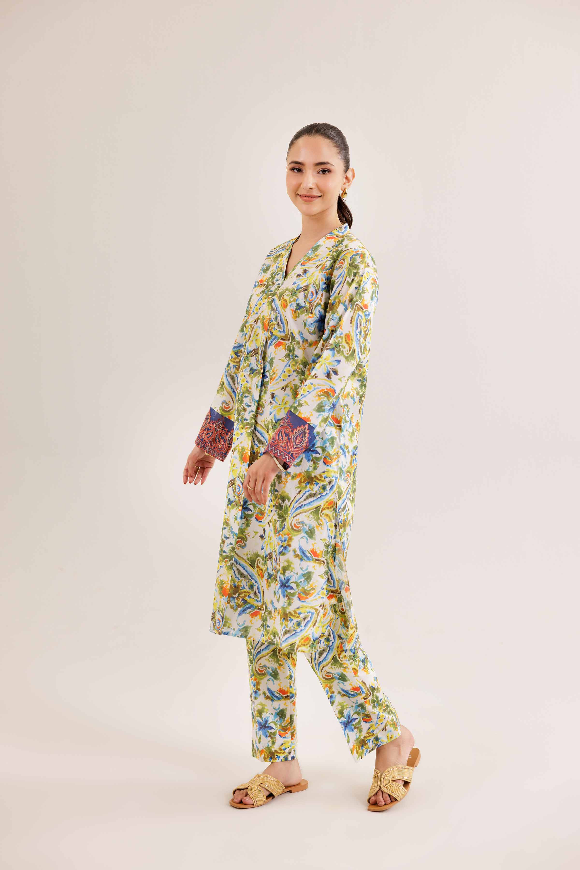 2 Piece - Printed Embroidered Suit - PE25-308