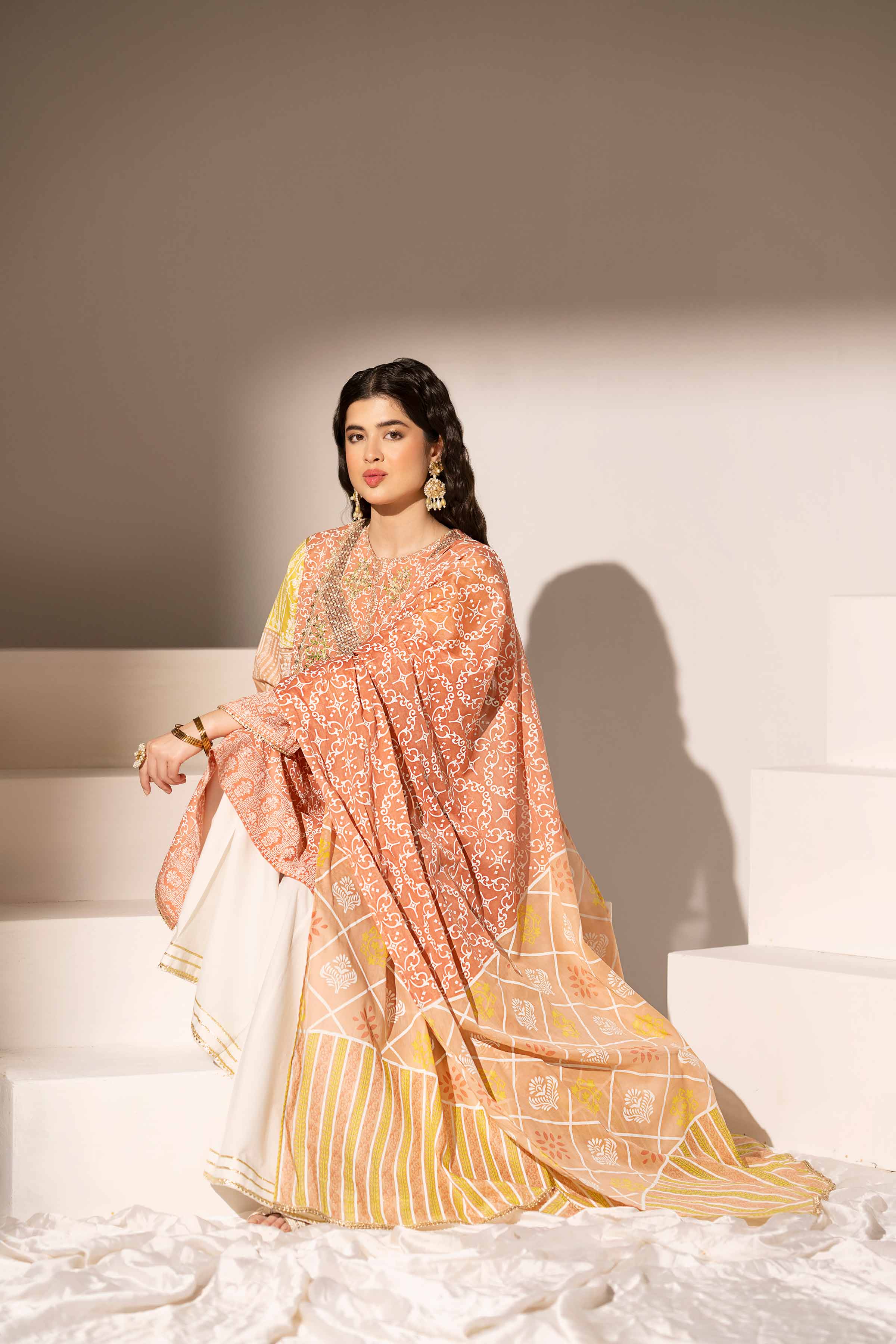 2 Piece - Printed Embroidered Suit - PE25-357