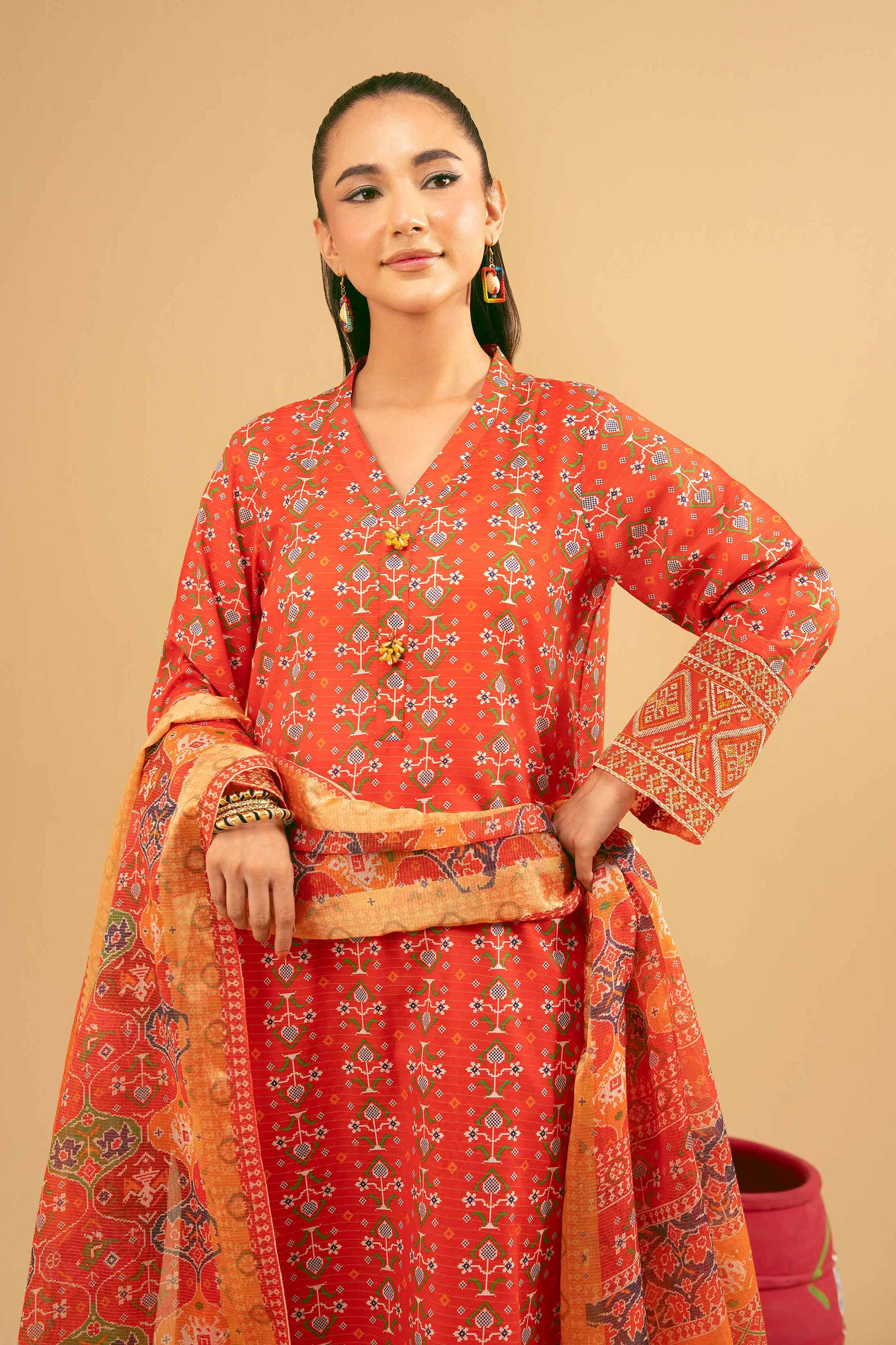 3 Piece - Printed Embroidered Suit - PE25-375