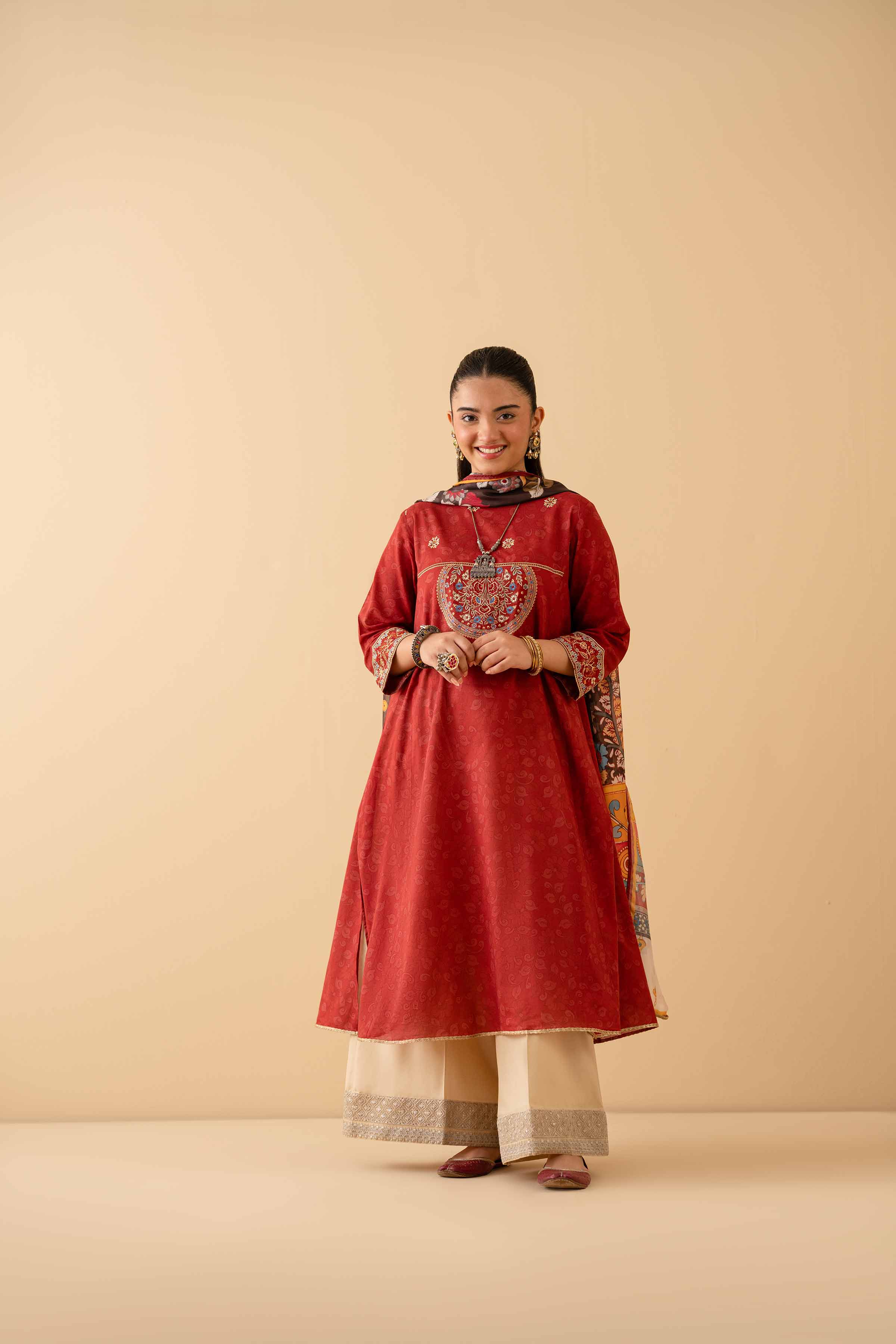 2 Piece - Printed Embroidered Suit - PE25-390