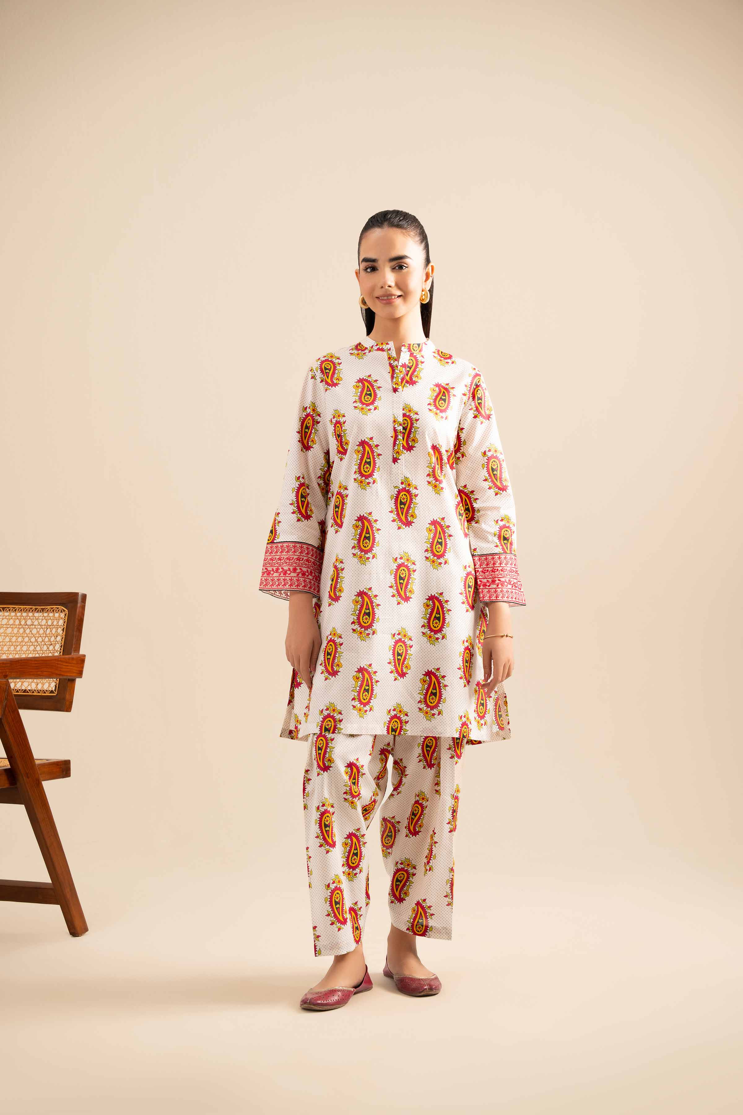 2 Piece - Printed Embroidered Suit - PE25-416