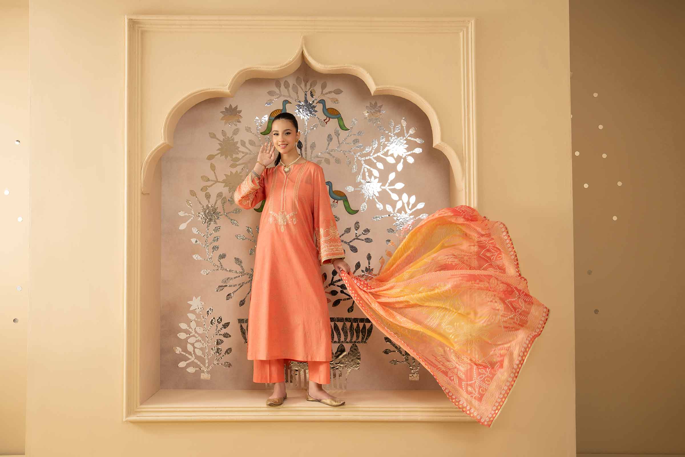 3 Piece - Printed Embroidered Suit - PE25-418