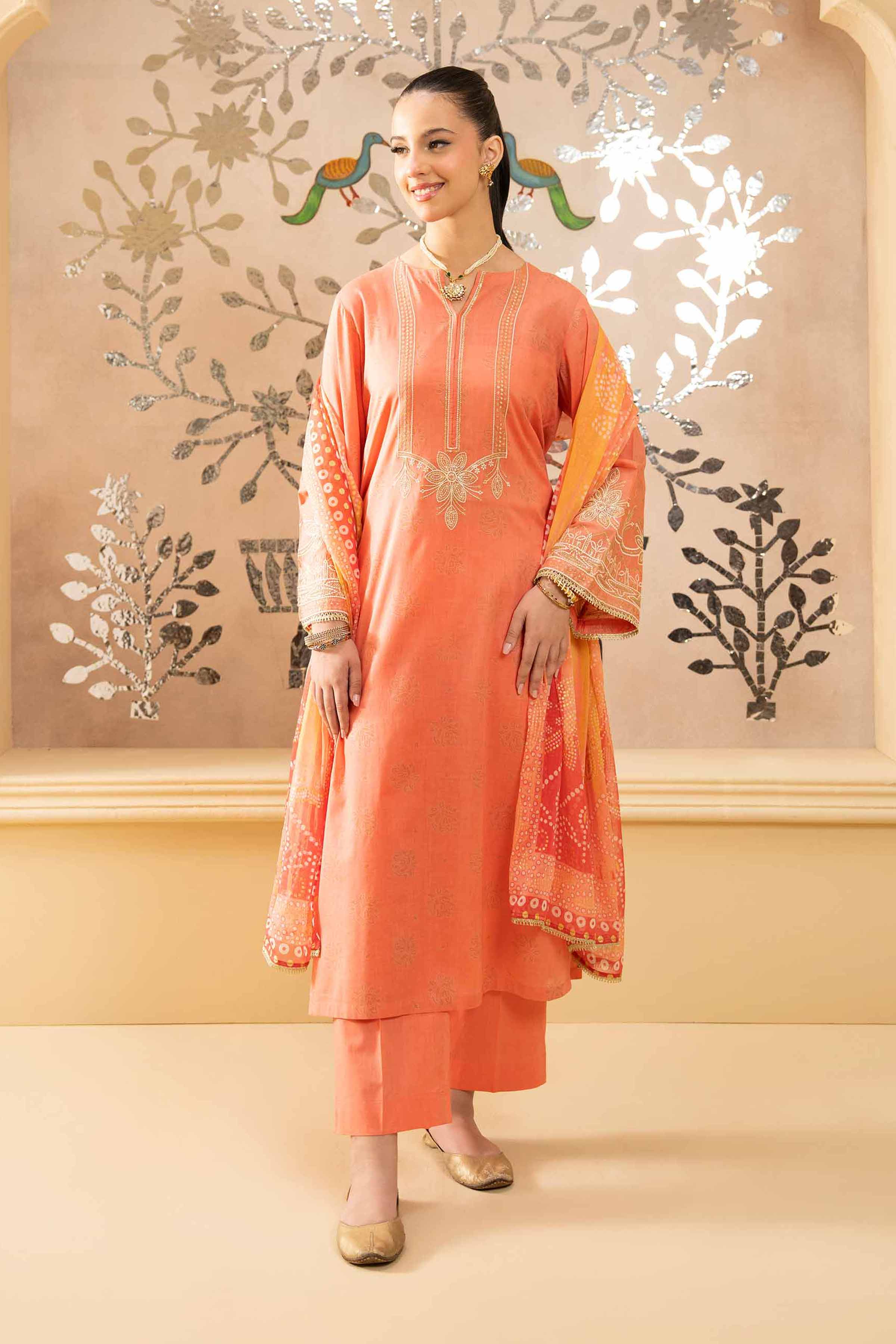 3 Piece - Printed Embroidered Suit - PE25-418