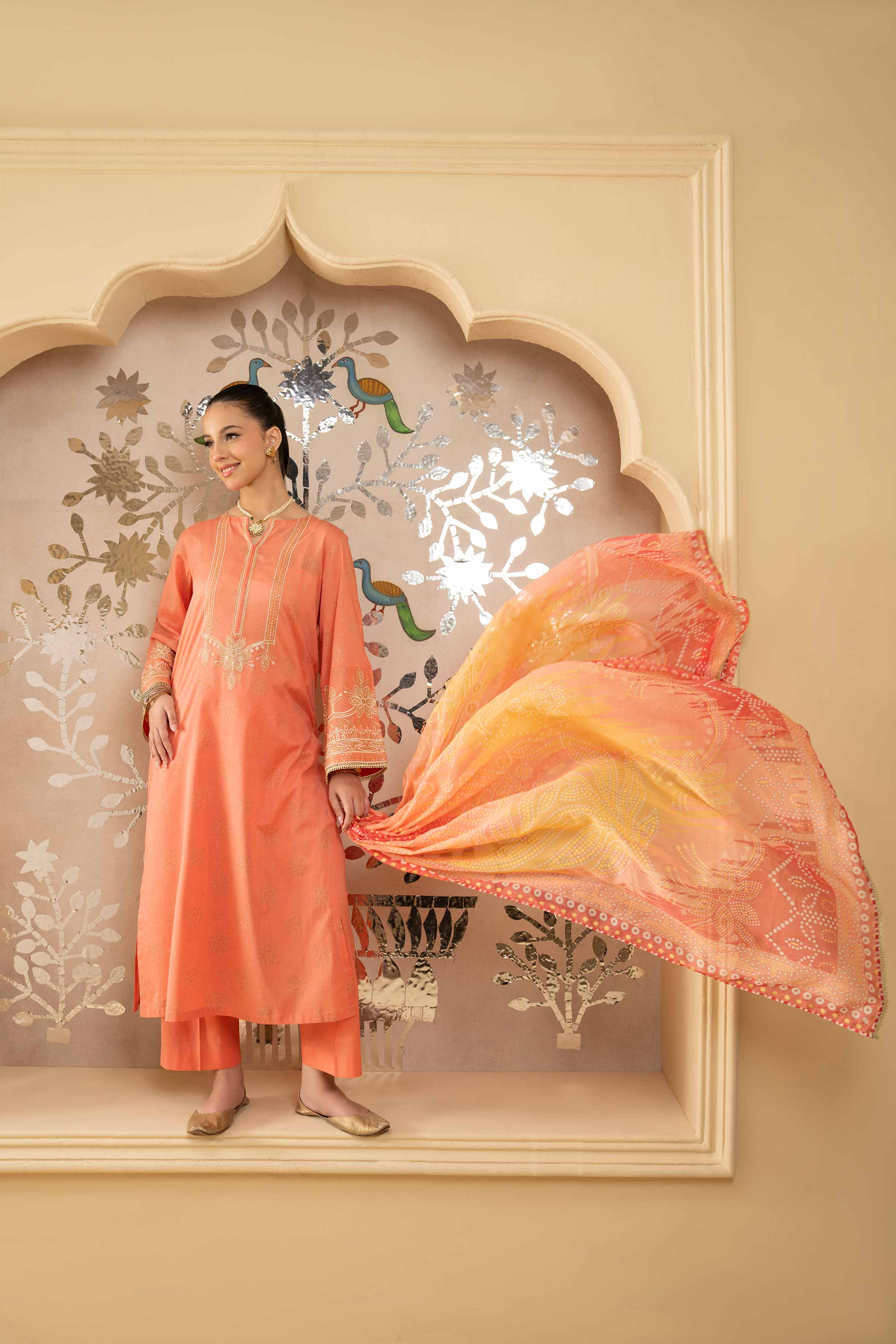 3 Piece - Printed Embroidered Suit - PE25-418