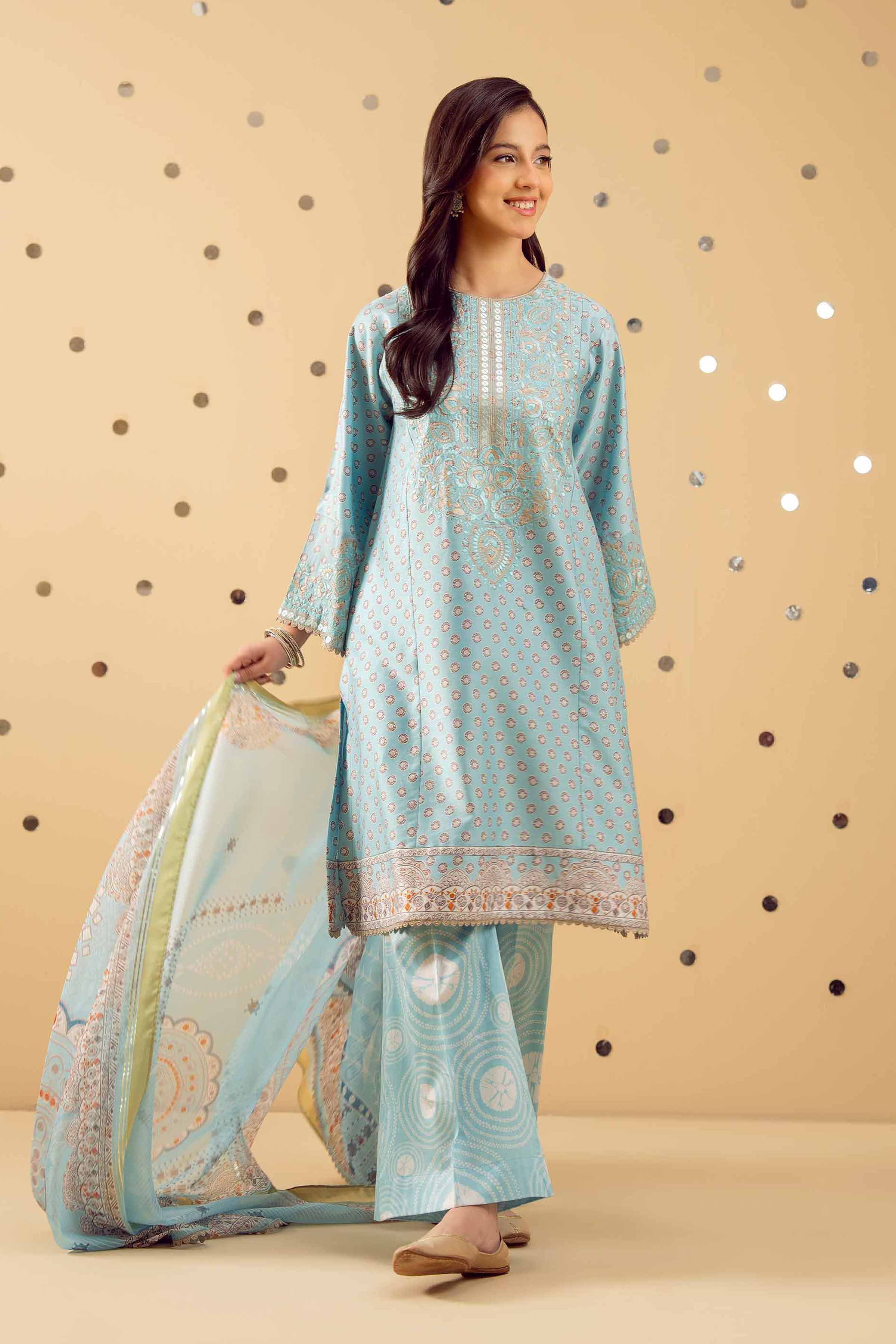 3 Piece - Printed Embroidered Suit - PE25-429