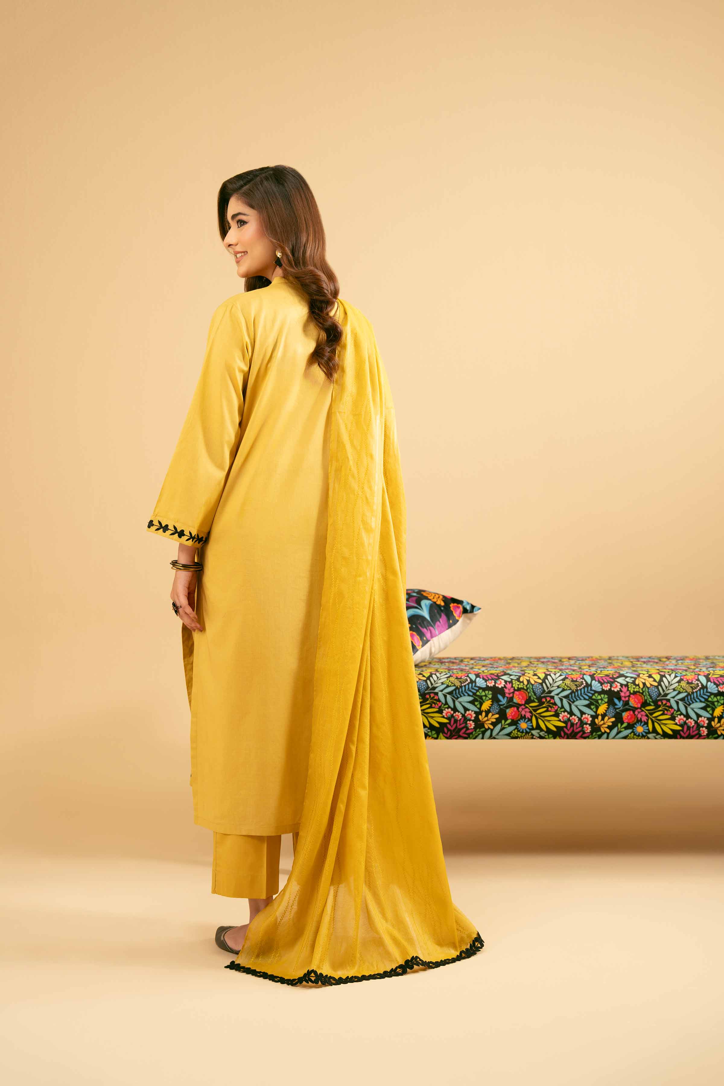 NISHATUAE - Mustard Embroidered Cambric 3-piece Ready to wear Suit