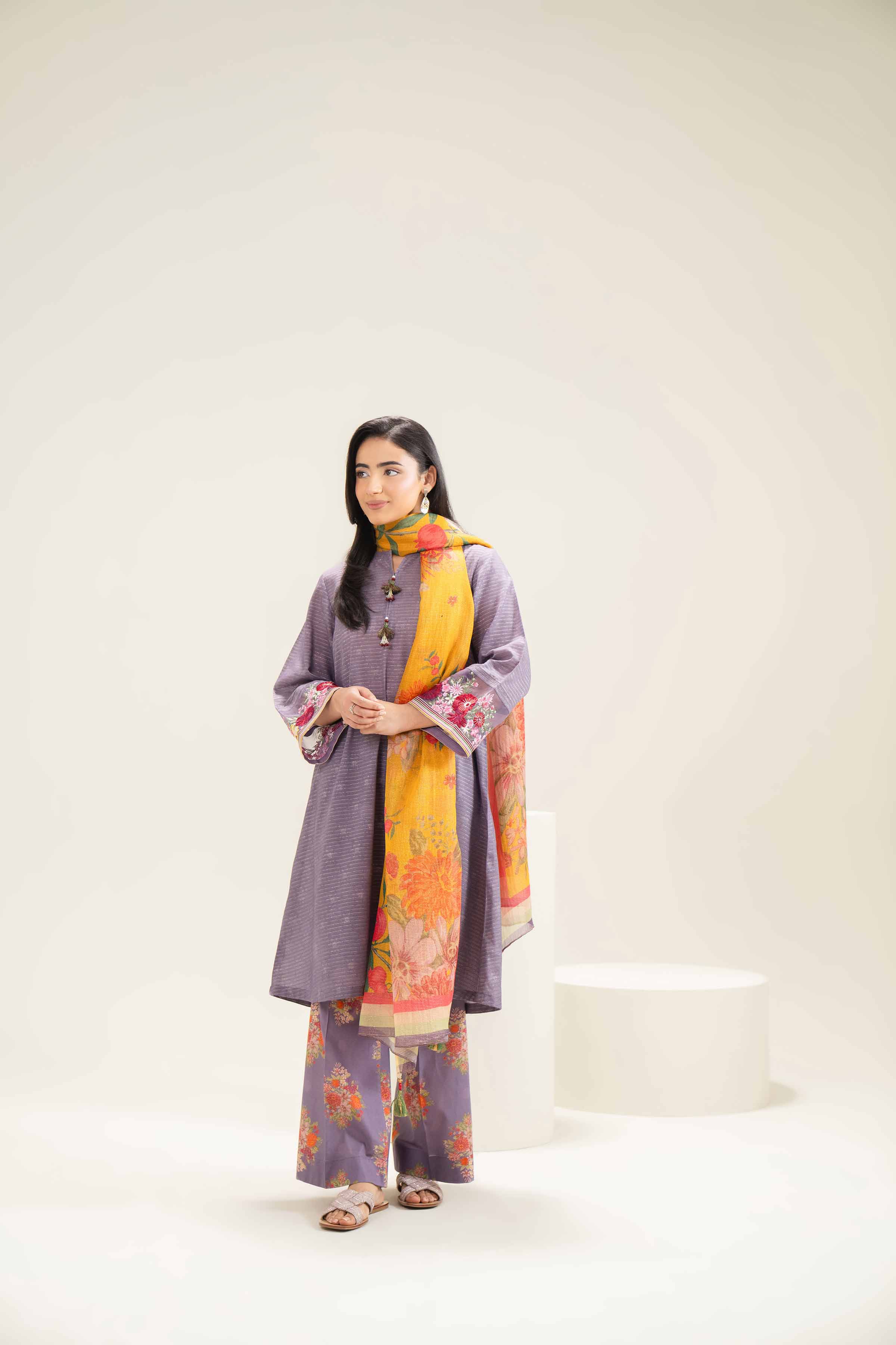 3 Piece - Printed Embroidered Suit - PE25-473