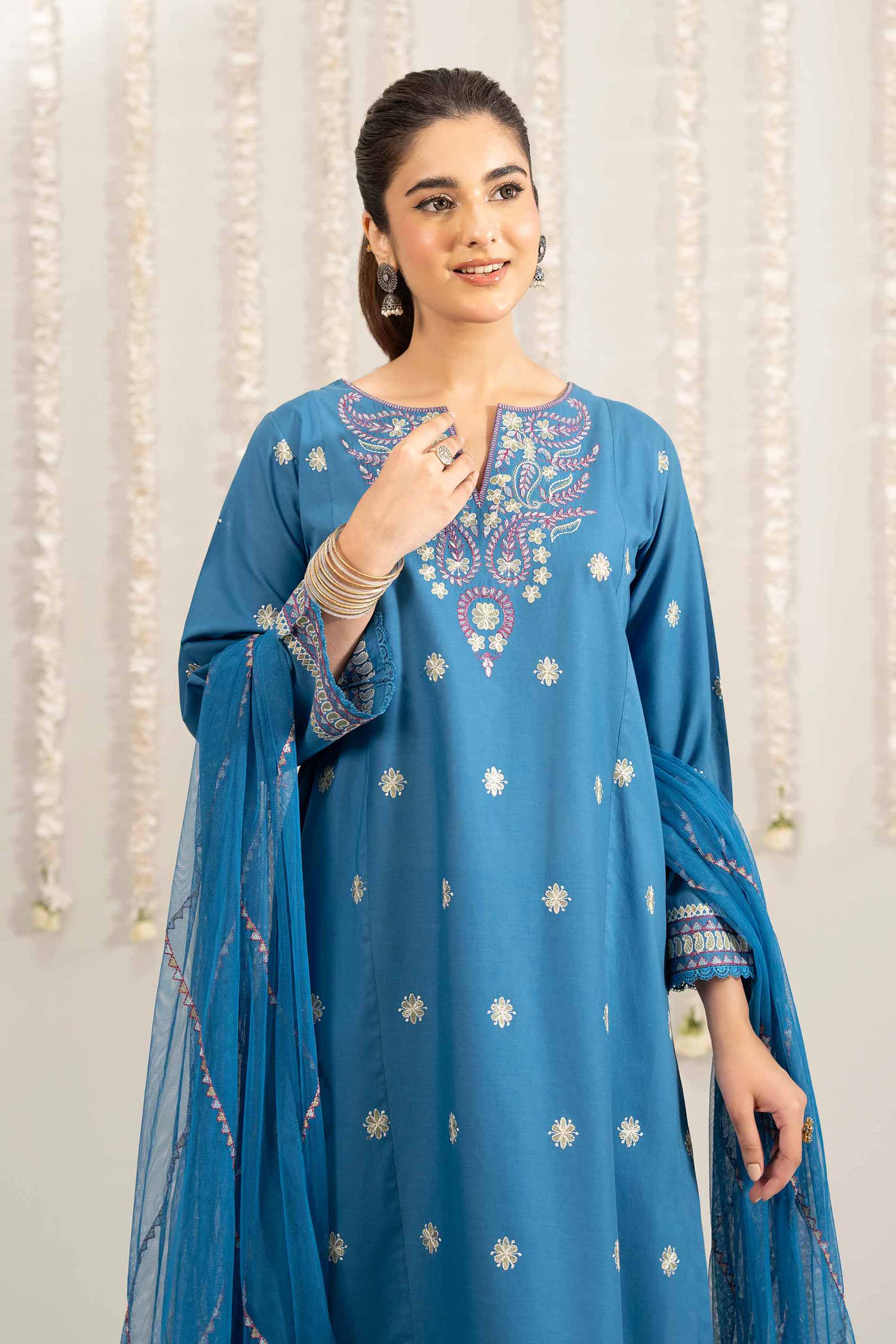 NISHATUAE - Blue Embroidered Cambric 3-piece Ready to wear Suit