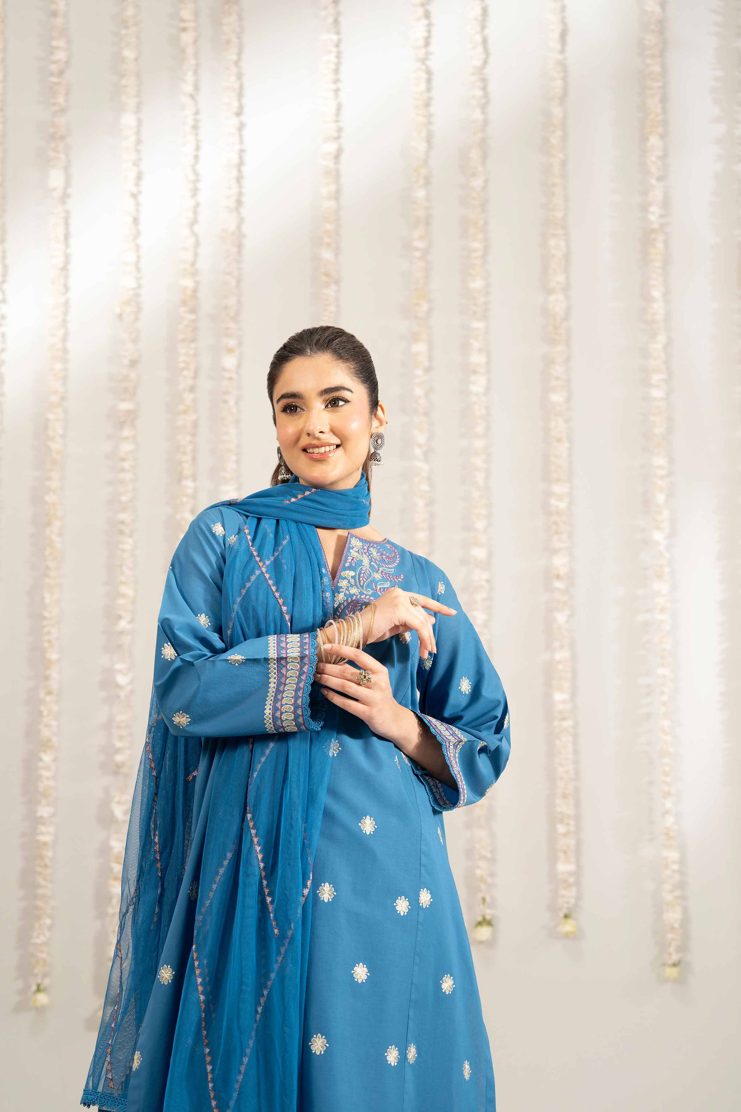 NISHATUAE - Blue Embroidered Cambric 3-piece Ready to wear Suit