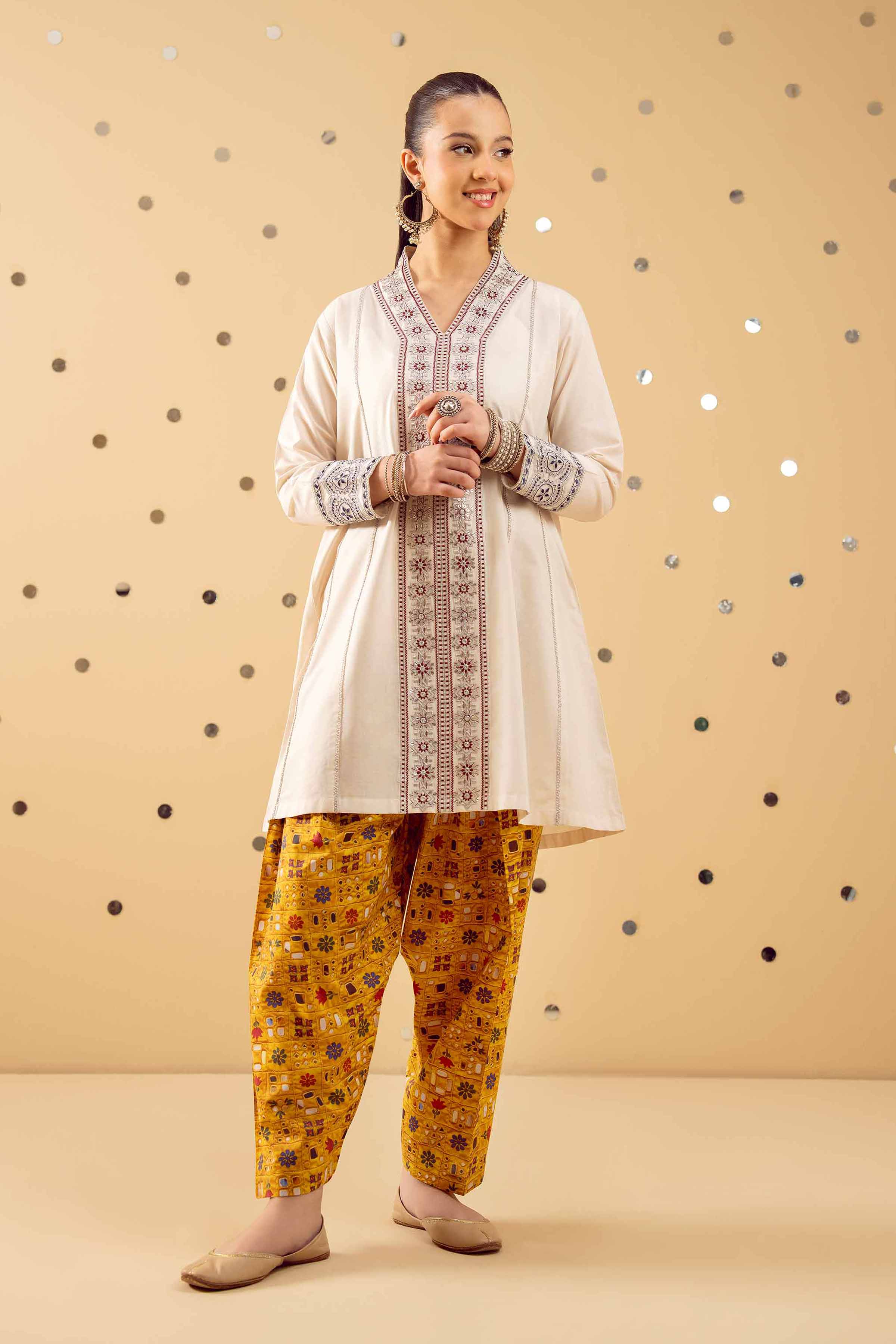 NISHATUAE - White Embroidered Lawn 2-piece Ready to wear Dress