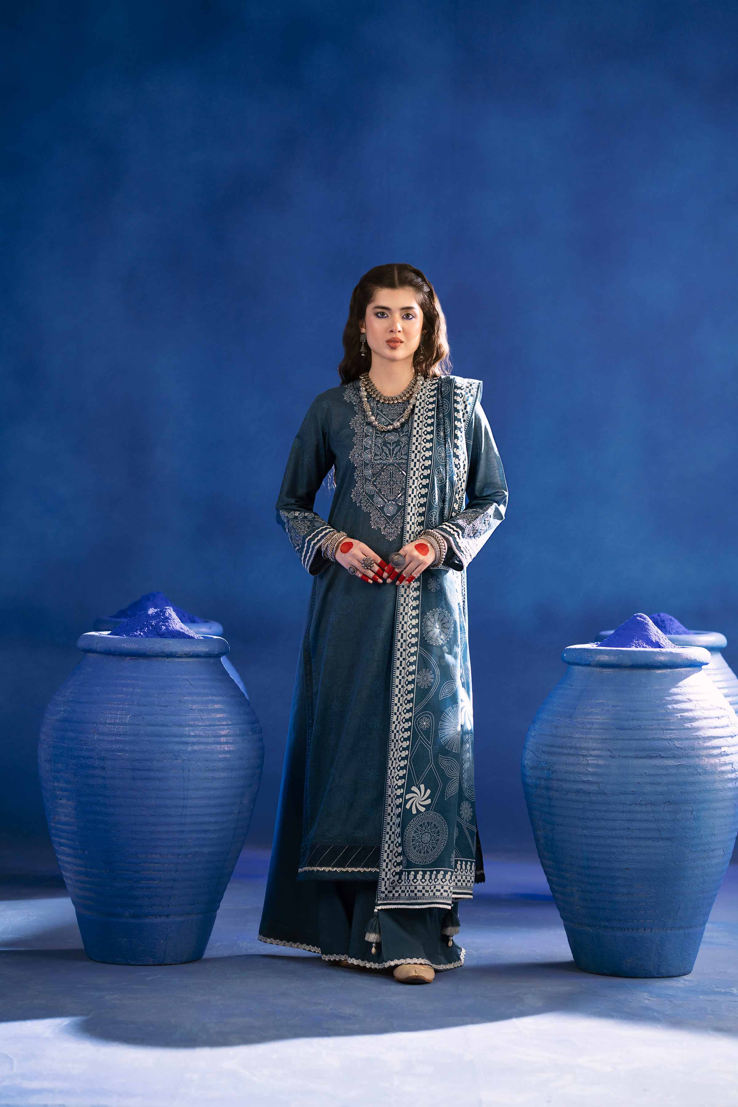 3 Piece - Printed Embroidered Suit - PE25-93