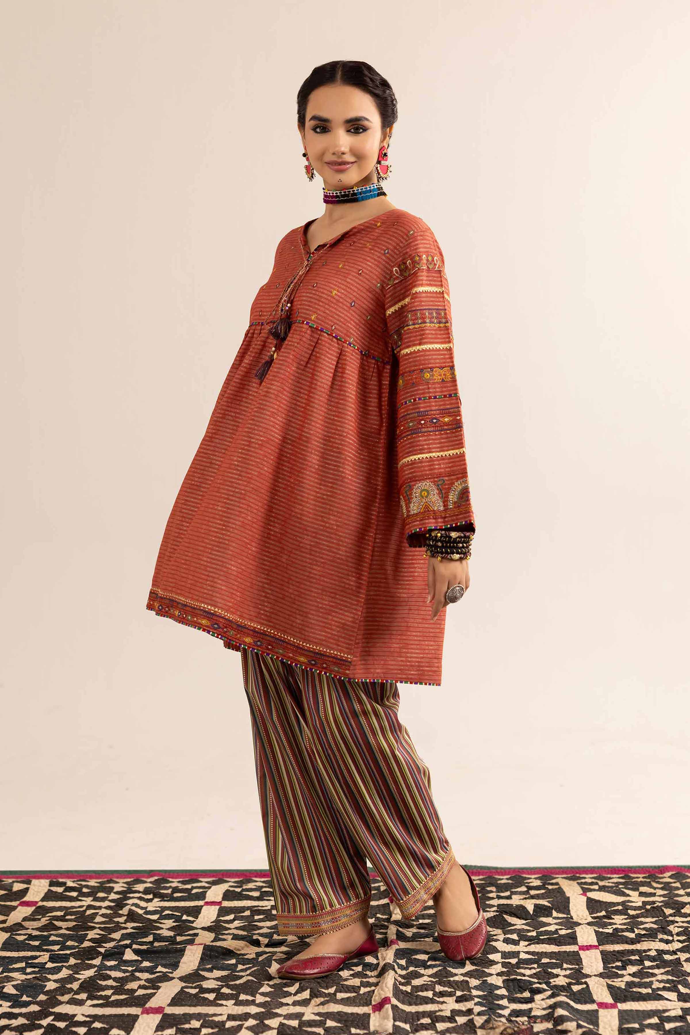 2 Piece - Printed Embroidered Suit - PE25-95