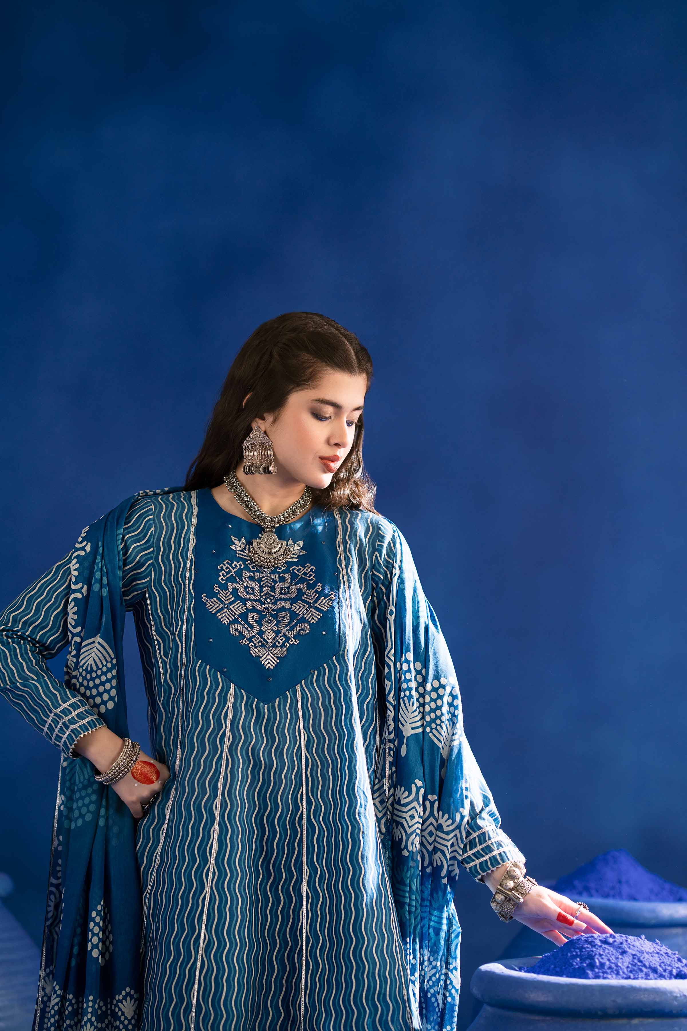 3 Piece - Printed Embroidered Suit - PE25-96