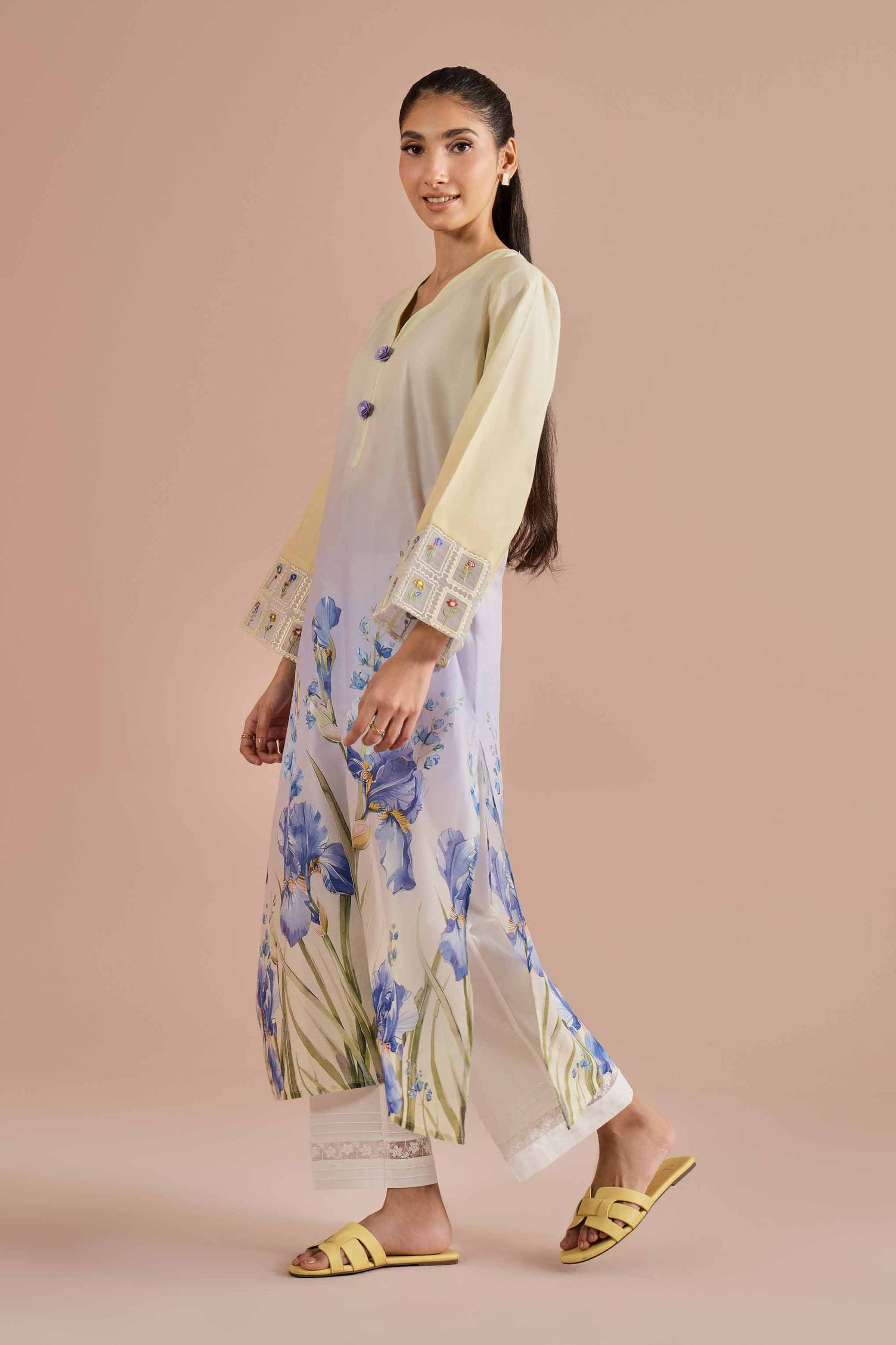 Printed Embroidered Shirt - PE26-02 NishatUAE Yellow Lawn 1PC Embroidered Ready To Wear