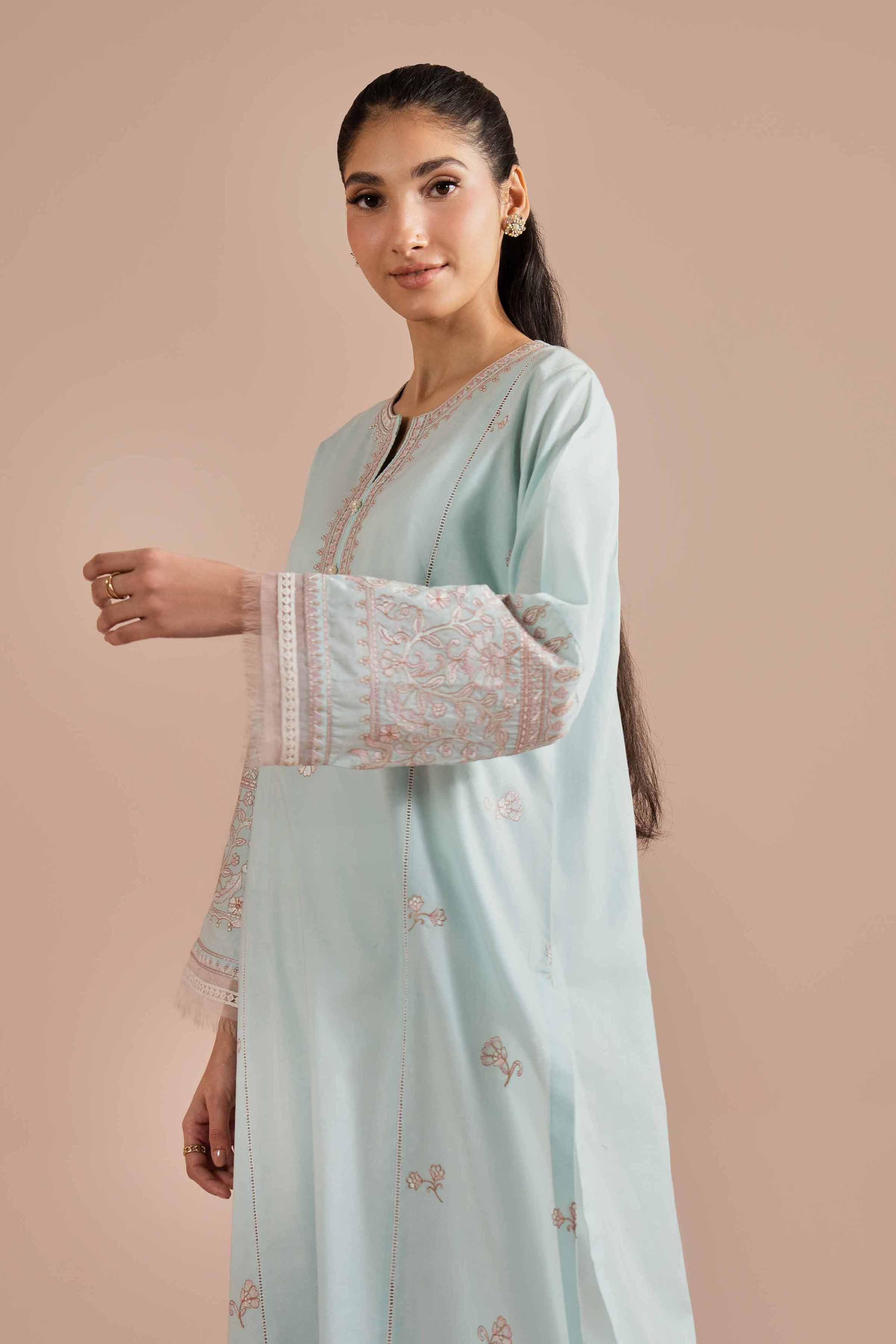 Embroidered Shirt - PE26-04 Blue Cambric 1PC Embroidered READY TO WEAR