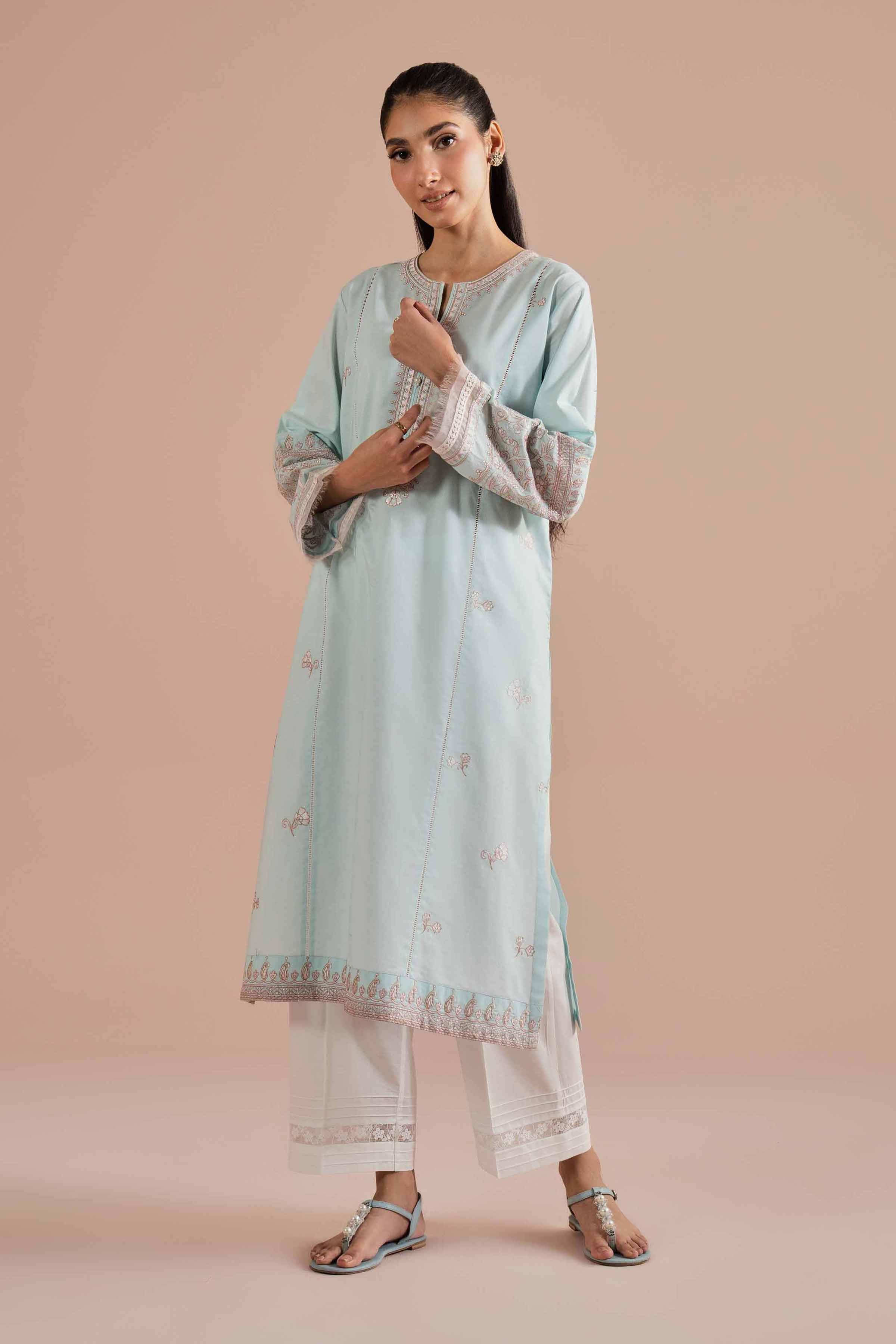 Embroidered Shirt - PE26-04 Blue Cambric 1PC Embroidered READY TO WEAR