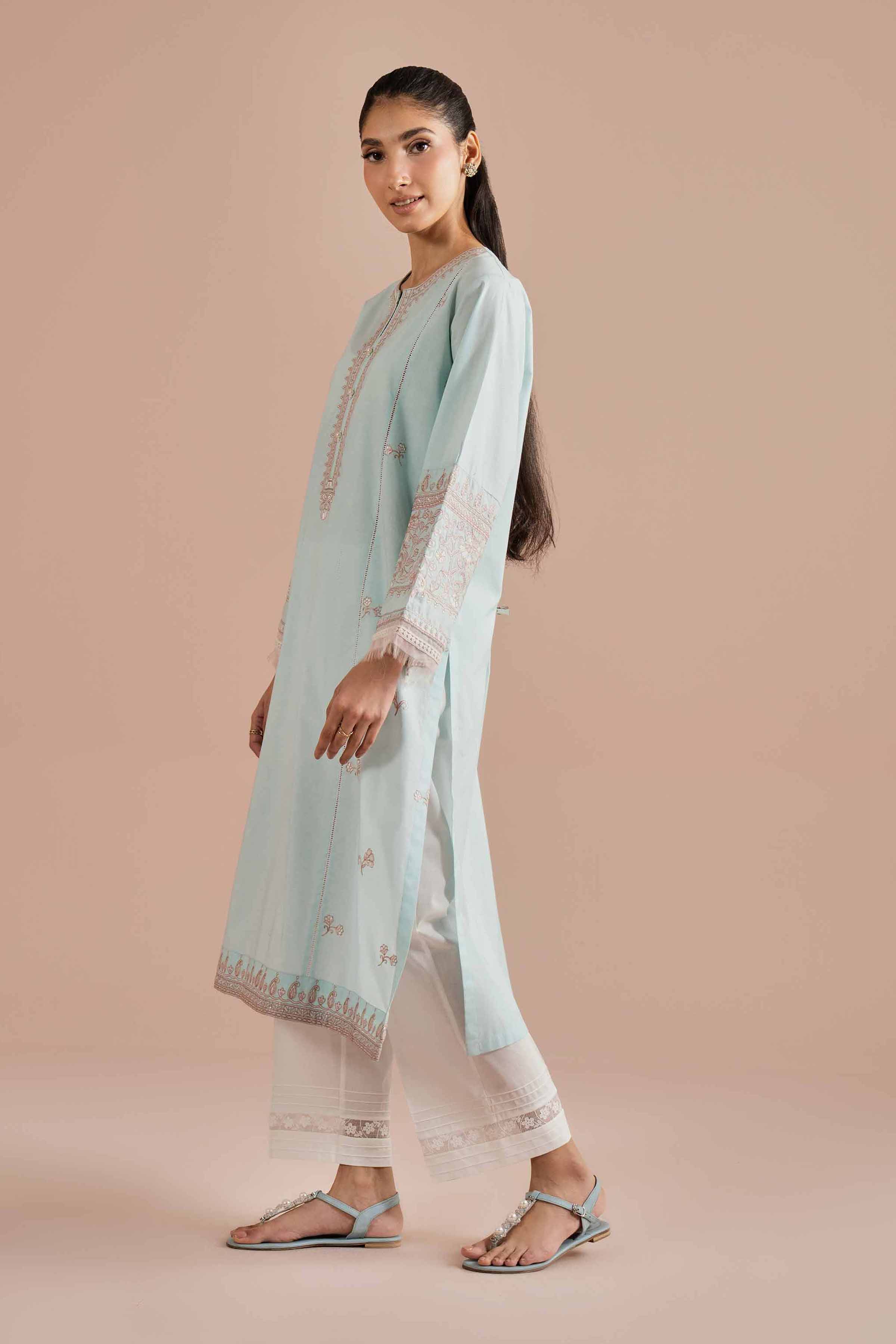 Embroidered Shirt - PE26-04 Blue Cambric 1PC Embroidered READY TO WEAR