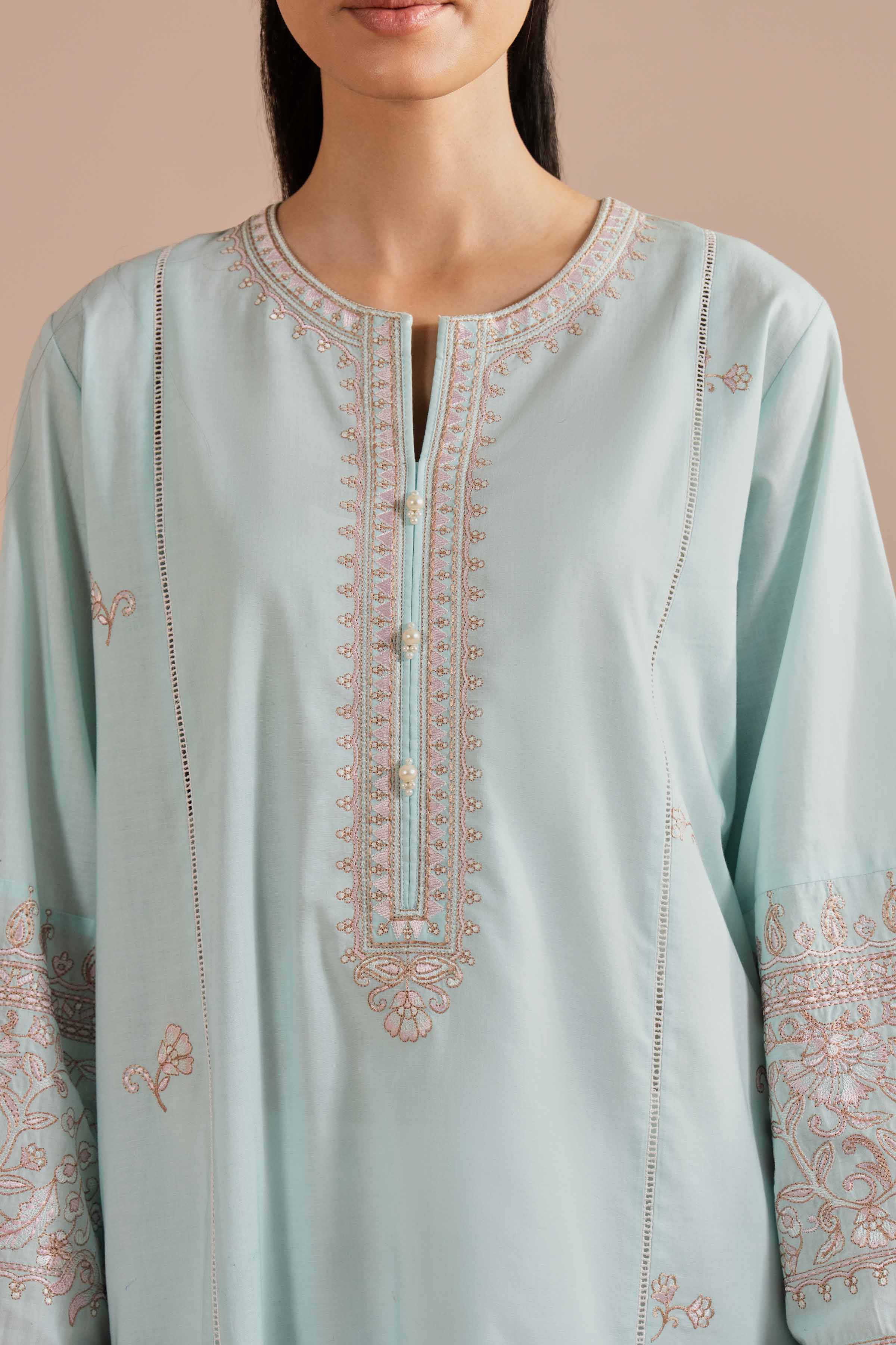 Embroidered Shirt - PE26-04 Blue Cambric 1PC Embroidered READY TO WEAR