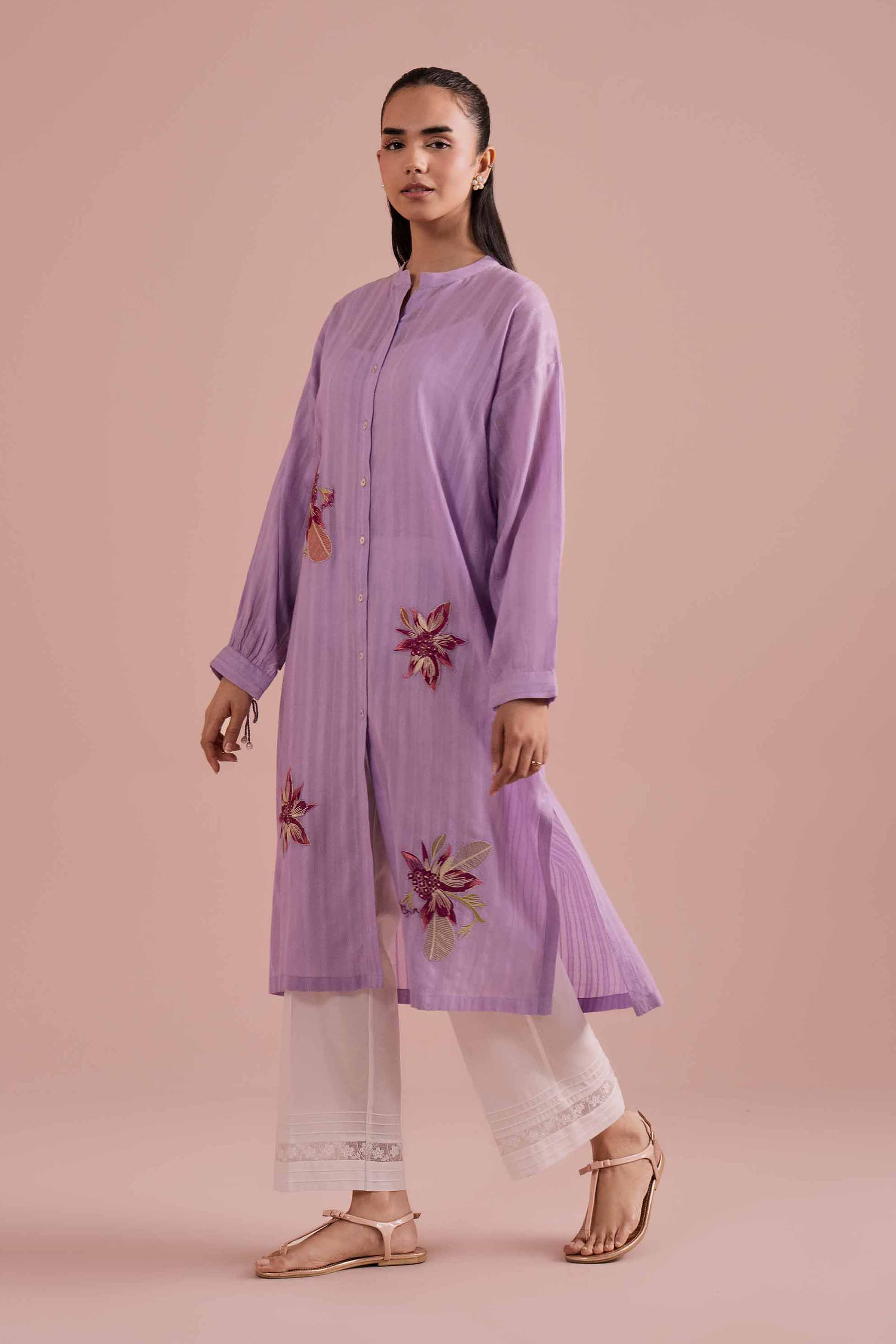 Embroidered Shirt - PE26-07 Ready To Wear Purple Dobby 1PC Embroidered