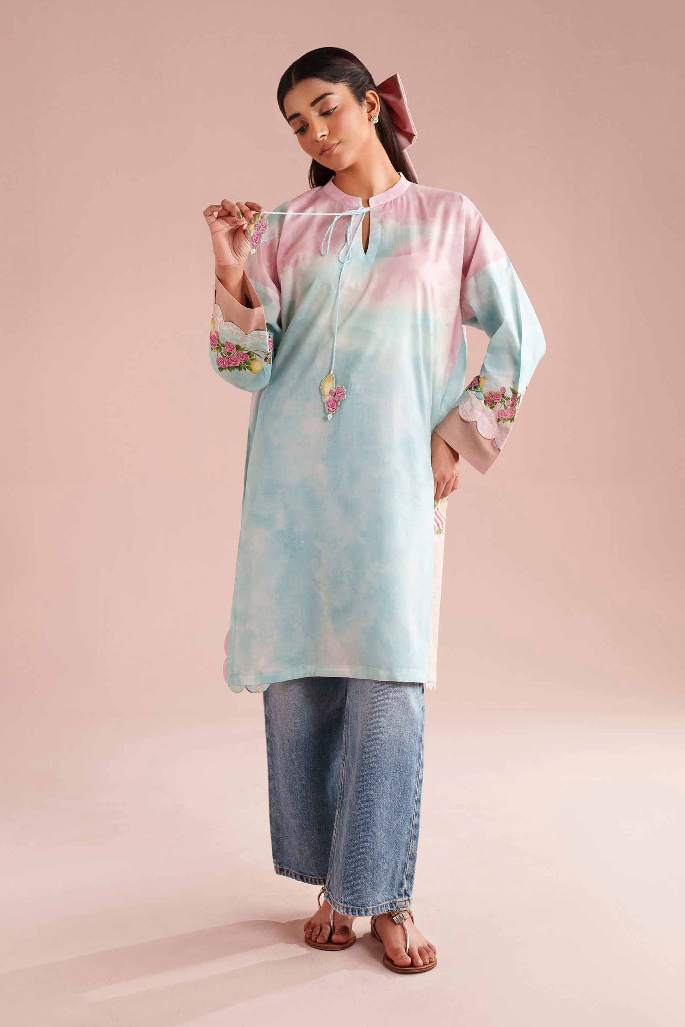 Printed Shirt - PE26-108 Blue Lawn 1PC Printed READY TO WEAR