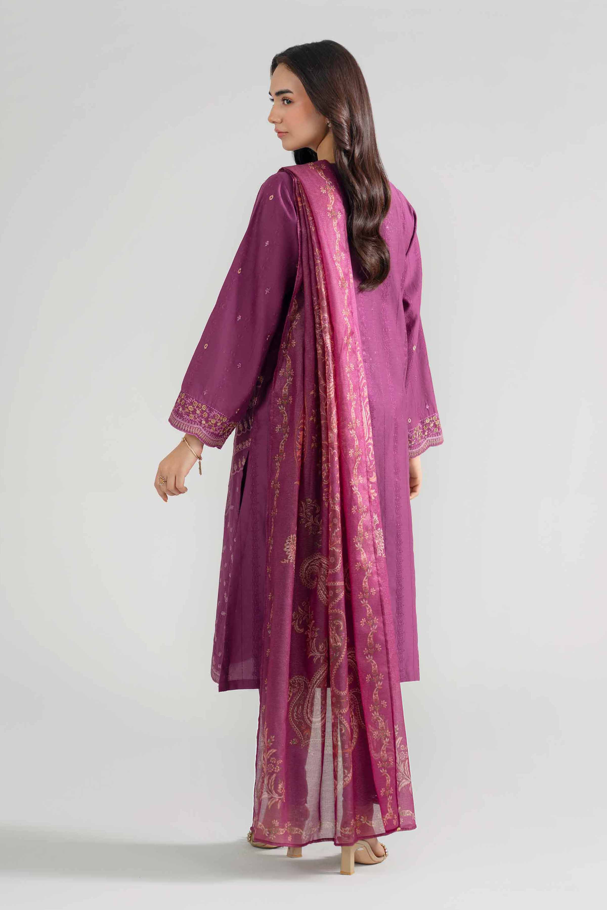 3 Piece - Embroidered Suit - PE26-119 Purple Jacquard 3PC Embroidered READY TO WEAR