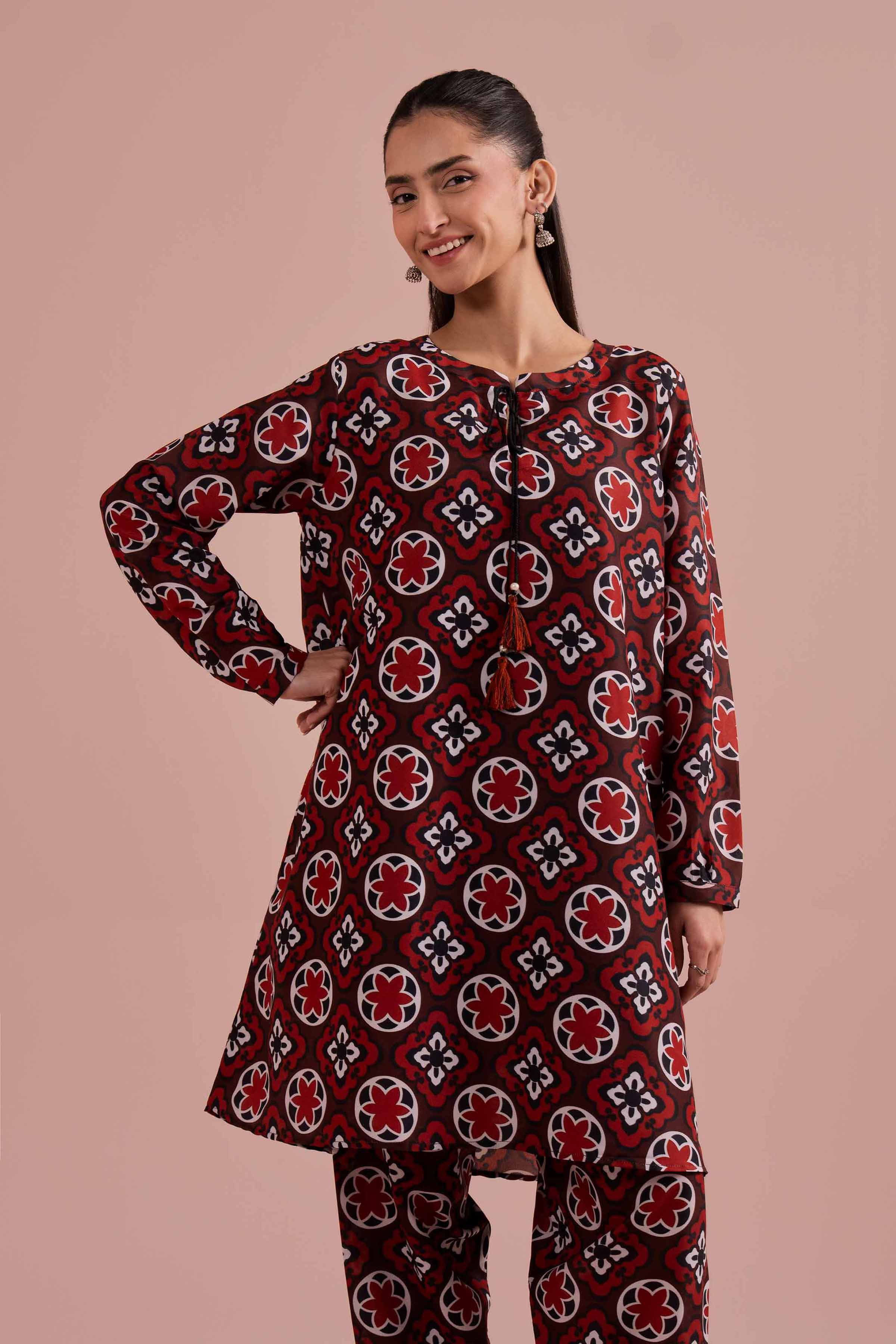 2 Piece - Printed Suit - PE26-12 NishatUAE Red Lawn 2PC Printed Ready To Wear