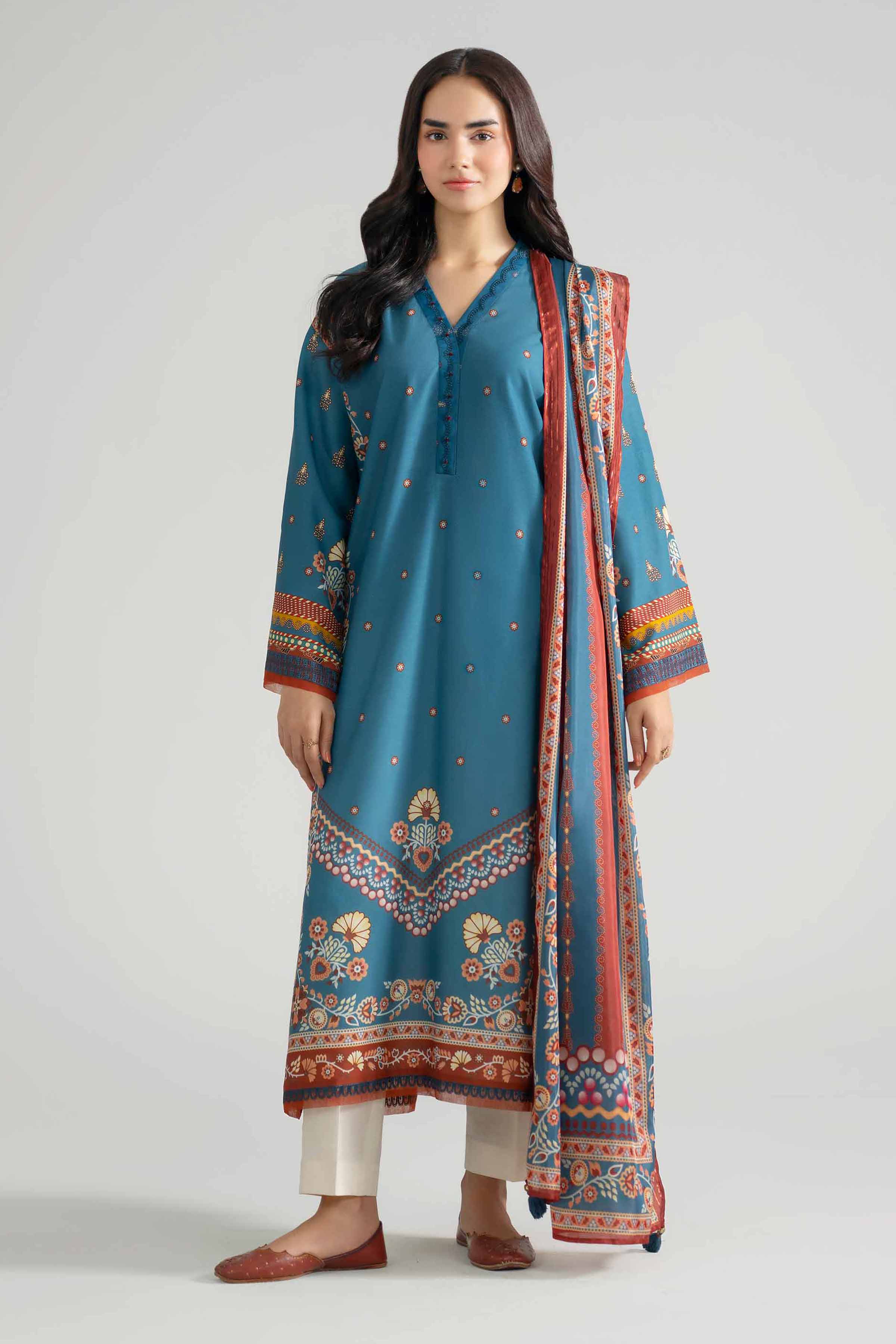 2 Piece - Embroidered Suit - PE26-135 Blue Fine 2PC Embroidered