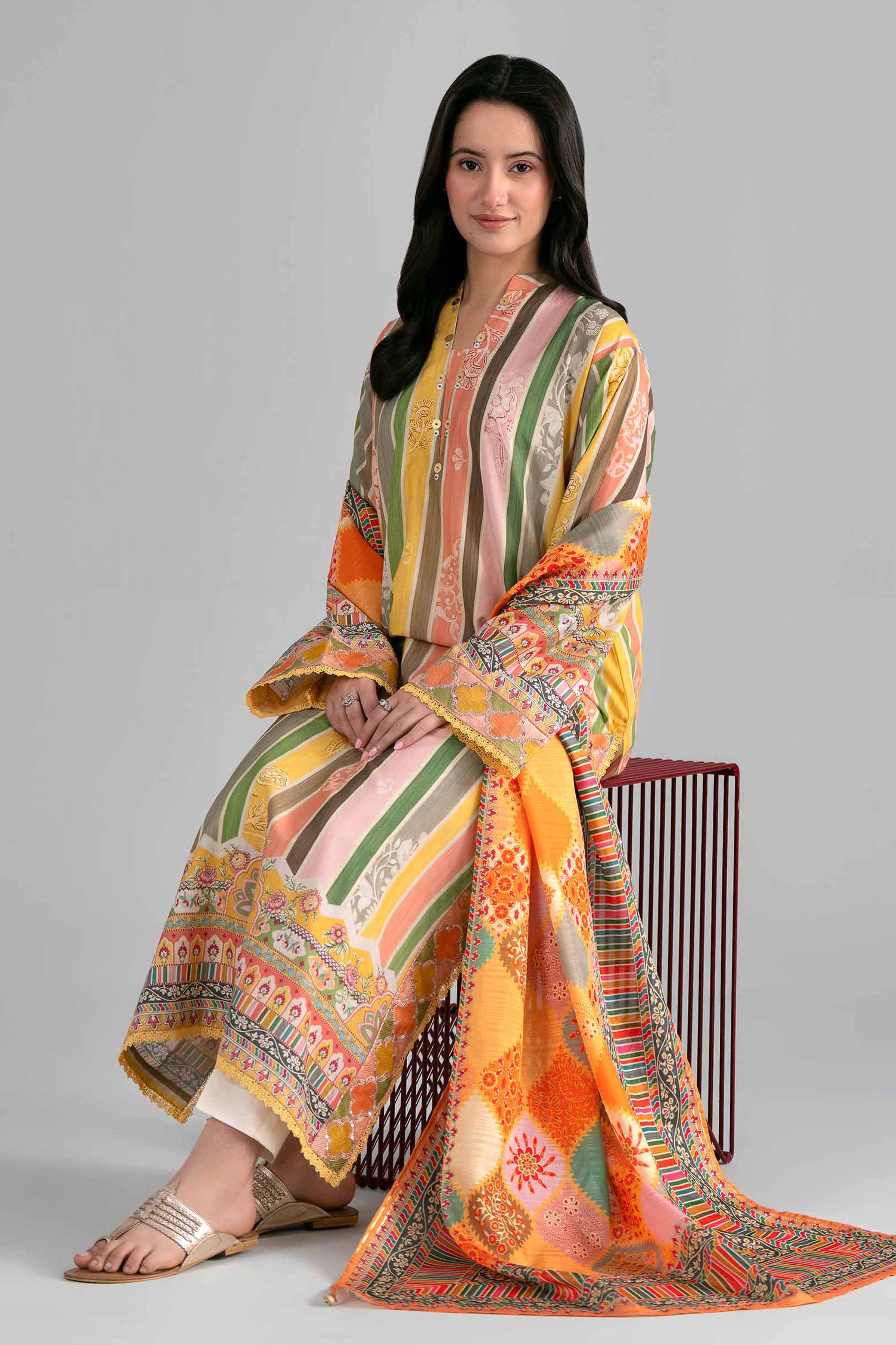 2 Piece - Printed Embroidered Suit - PE26-137 Multi Fine Texture Base 2PC Embroidered READY TO WEAR