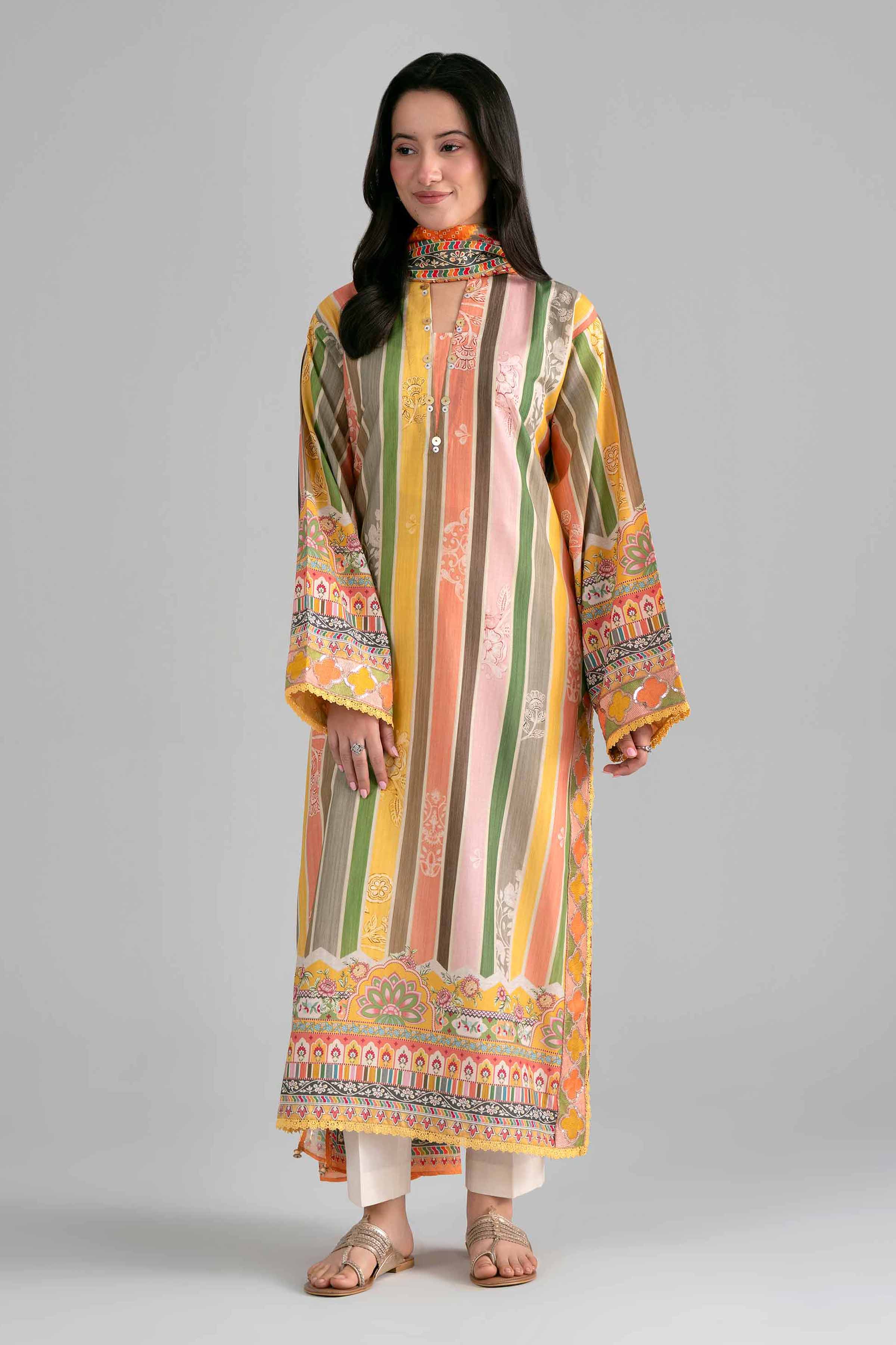 2 Piece - Printed Embroidered Suit - PE26-137 Multi Fine Texture Base 2PC Embroidered READY TO WEAR