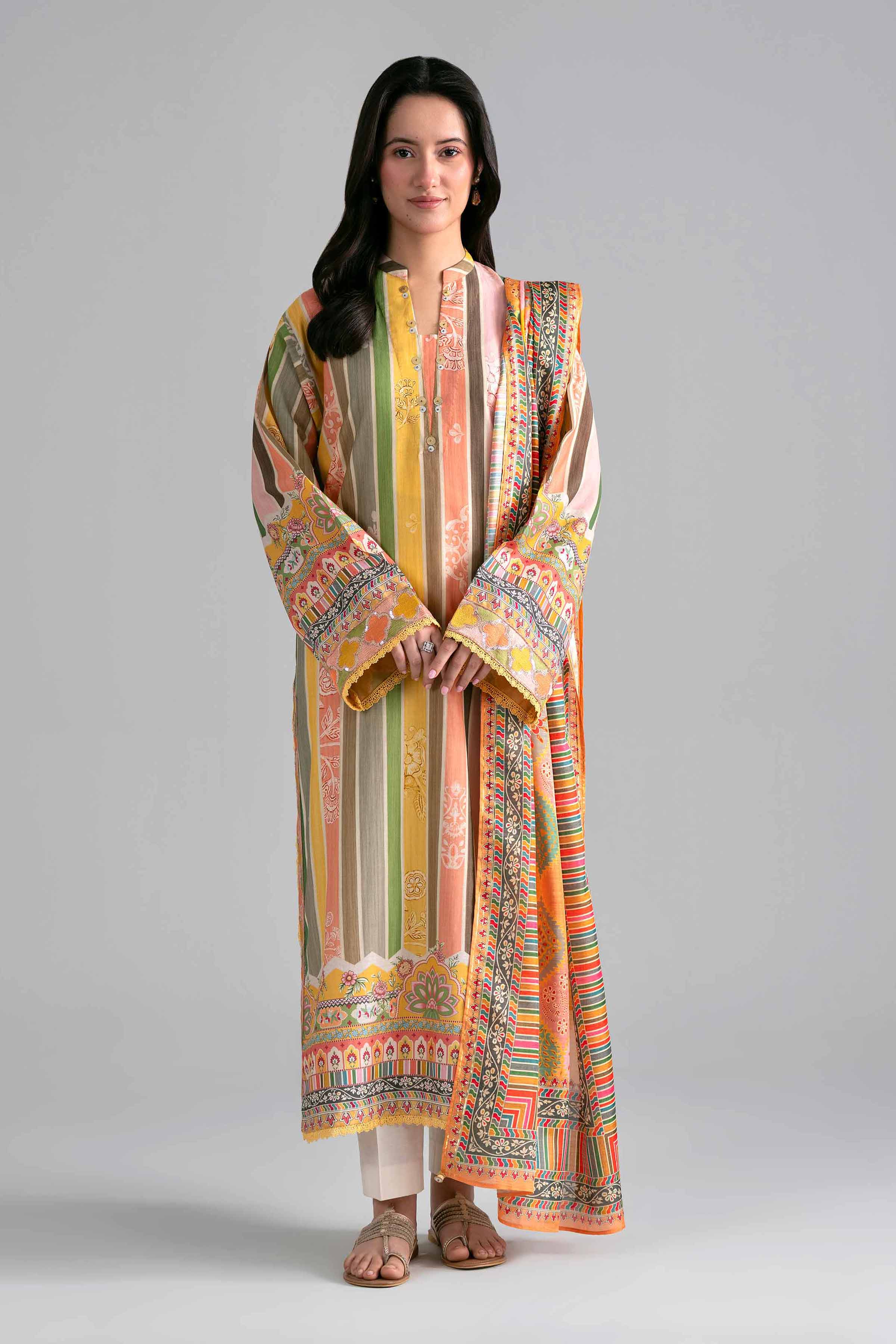 2 Piece - Printed Embroidered Suit - PE26-137 Multi Fine Texture Base 2PC Embroidered READY TO WEAR