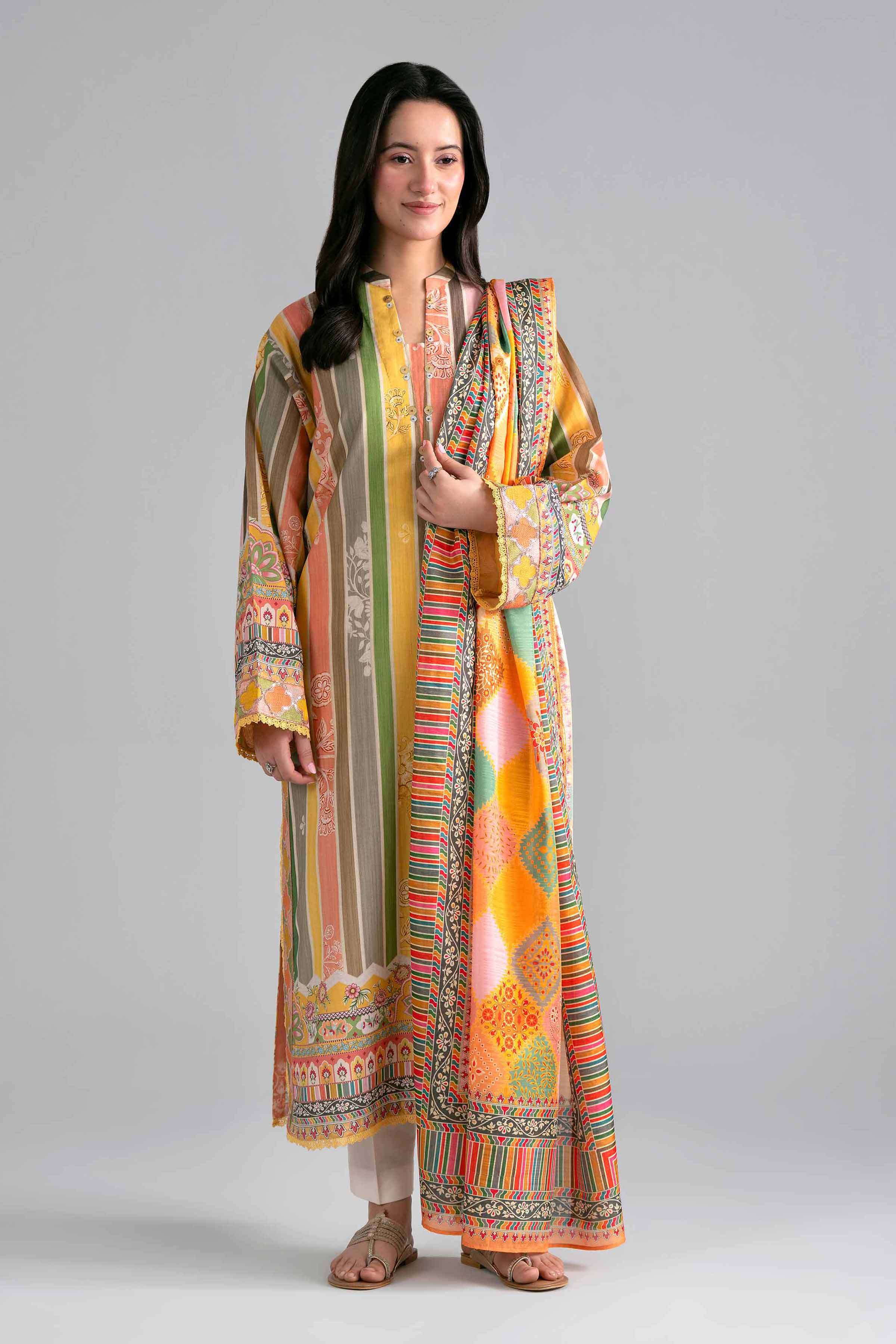 2 Piece - Printed Embroidered Suit - PE26-137 Multi Fine Texture Base 2PC Embroidered READY TO WEAR