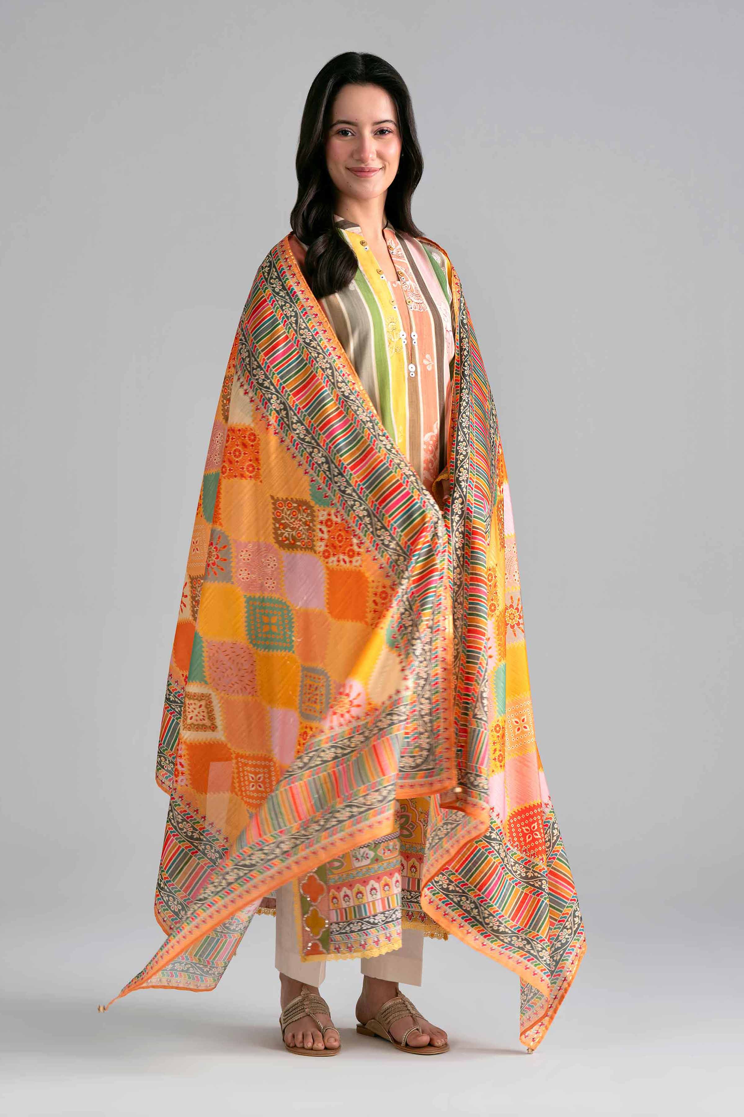 2 Piece - Printed Embroidered Suit - PE26-137 Multi Fine Texture Base 2PC Embroidered READY TO WEAR