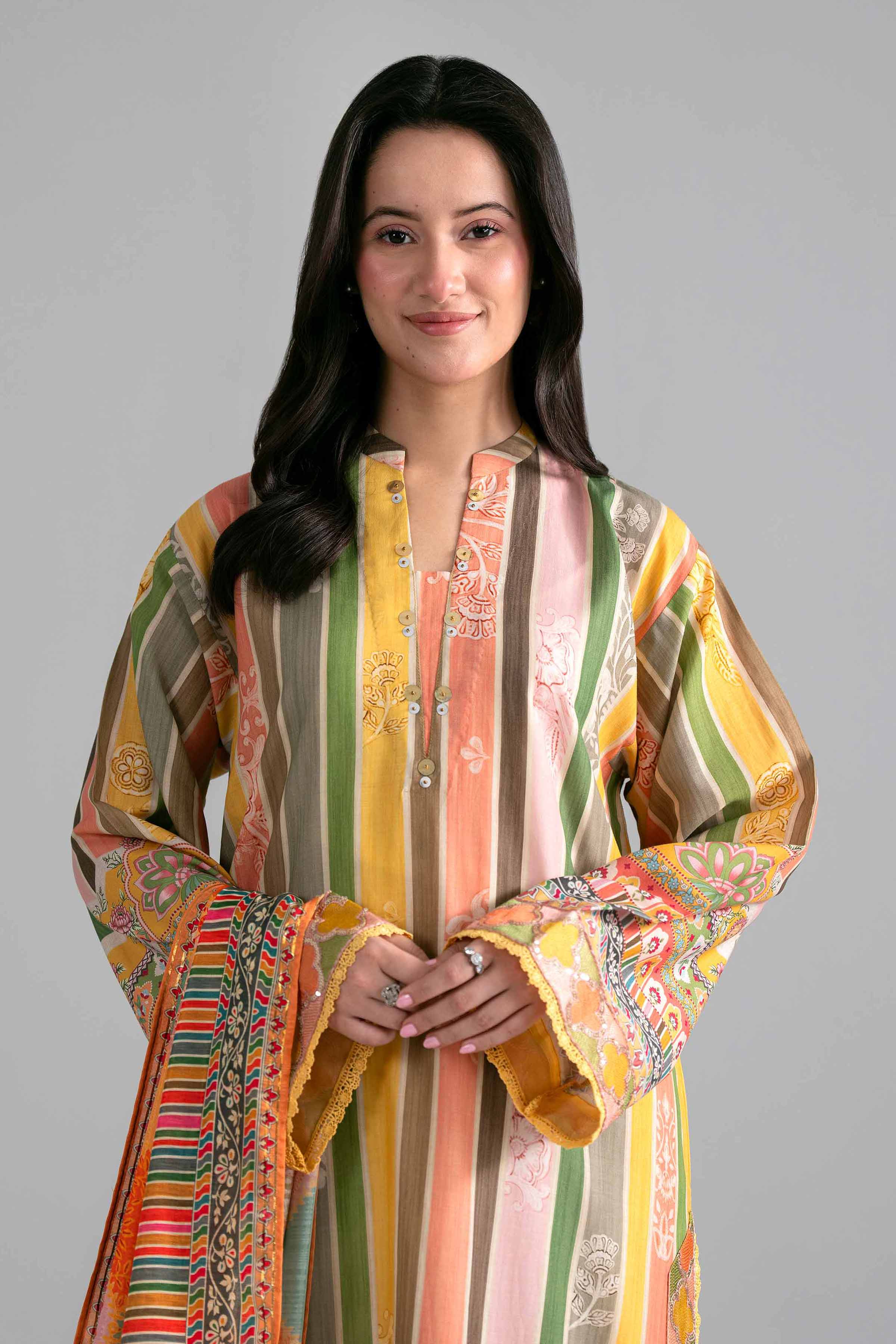 2 Piece - Printed Embroidered Suit - PE26-137 Multi Fine Texture Base 2PC Embroidered READY TO WEAR