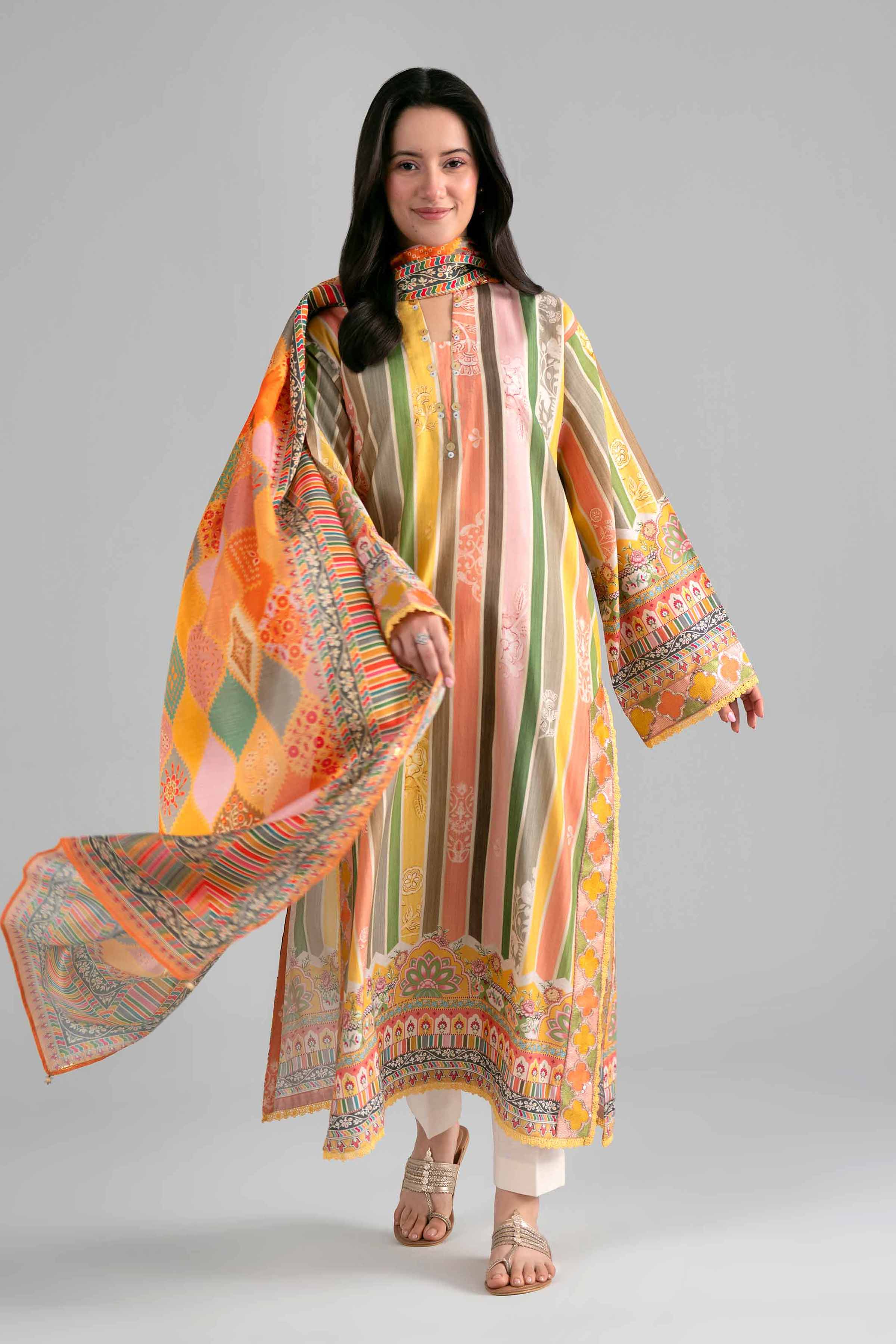 2 Piece - Printed Embroidered Suit - PE26-137 Multi Fine Texture Base 2PC Embroidered READY TO WEAR