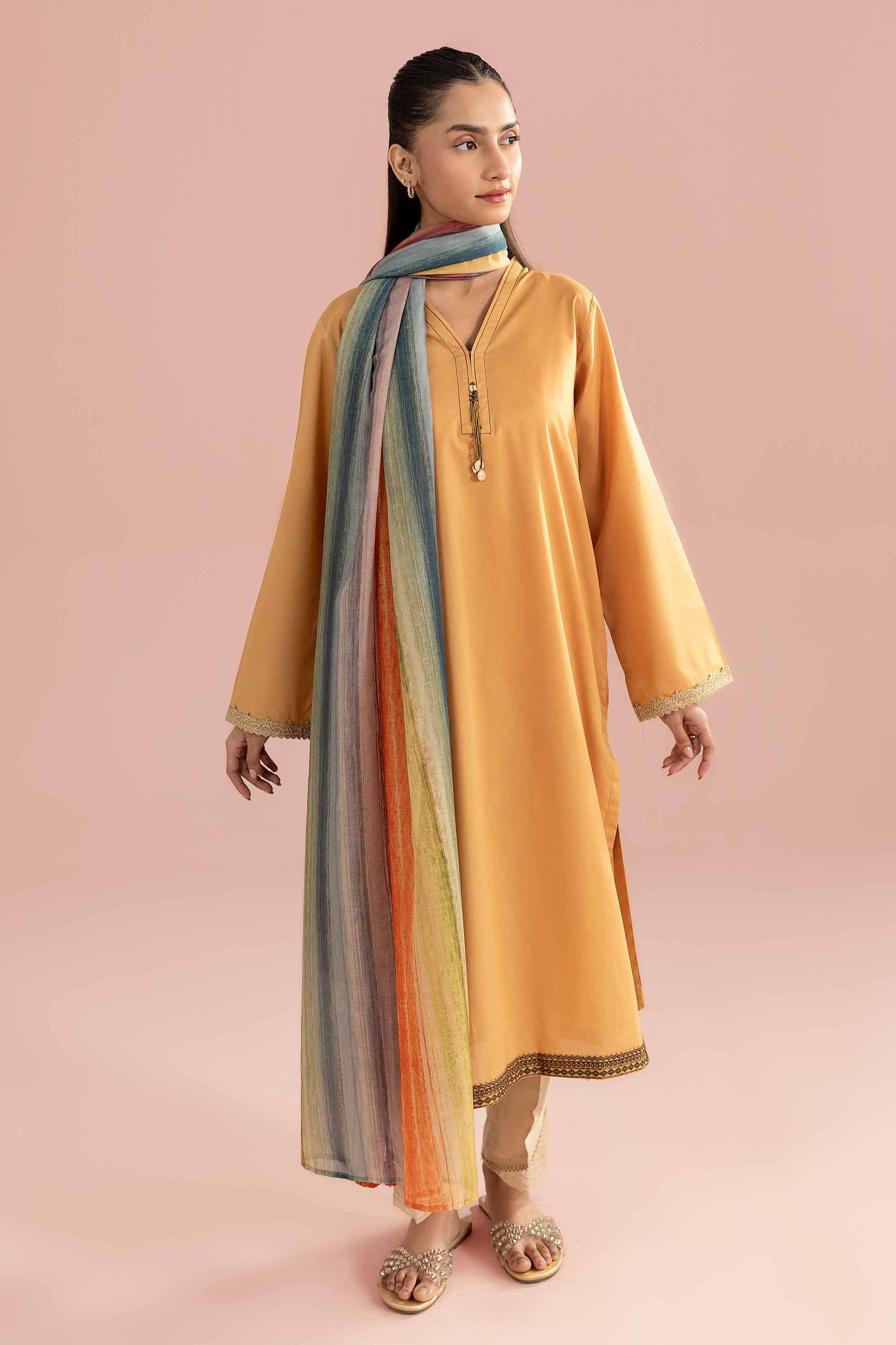 2 Piece - Embroidered Suit - PE26-138 Yellow Cambric 2PC Embroidered READY TO WEAR