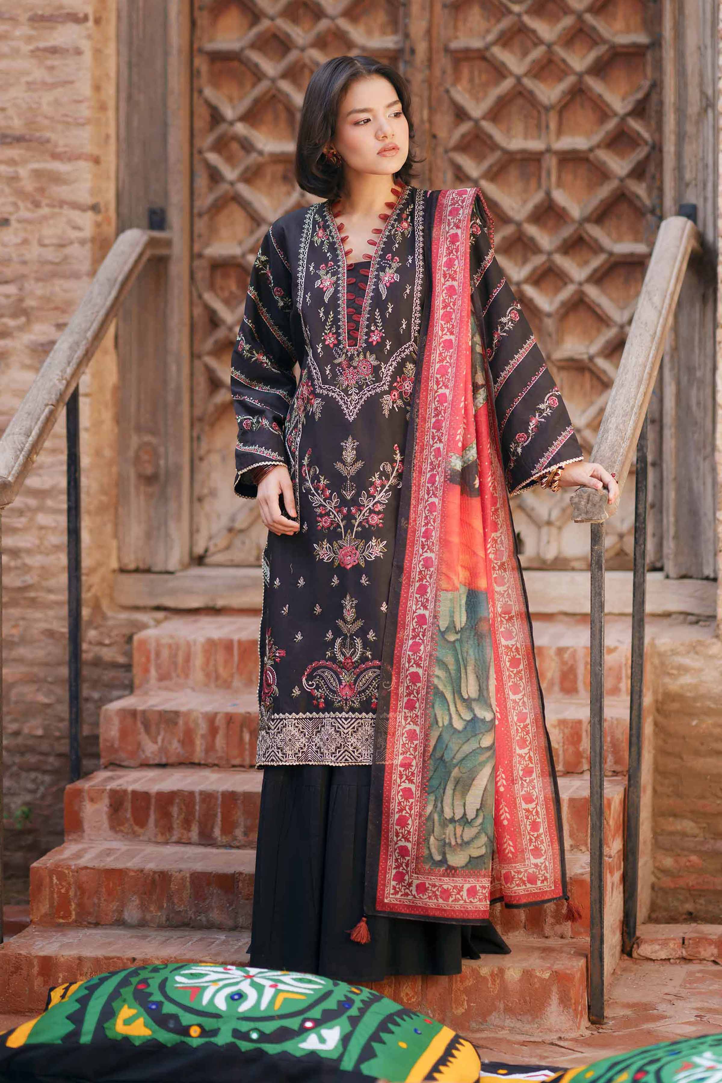 2 Piece - Embroidered Suit - PE26-144 Black Cambric 2PC Embroidered READY TO WEAR