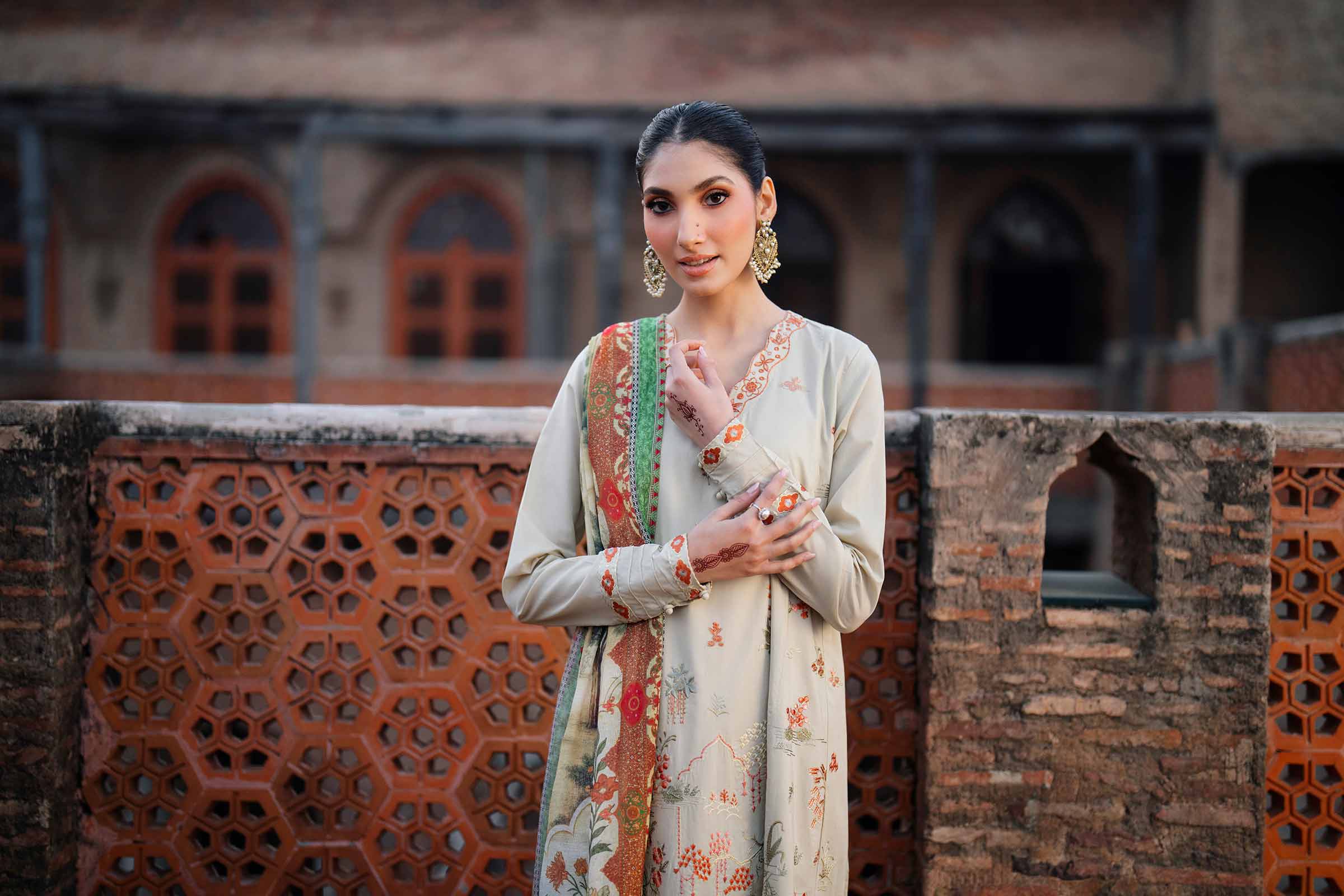 3 Piece - Printed Embroidered Suit - PE26-147 Green Cambric 3PC Embroidered READY TO WEAR