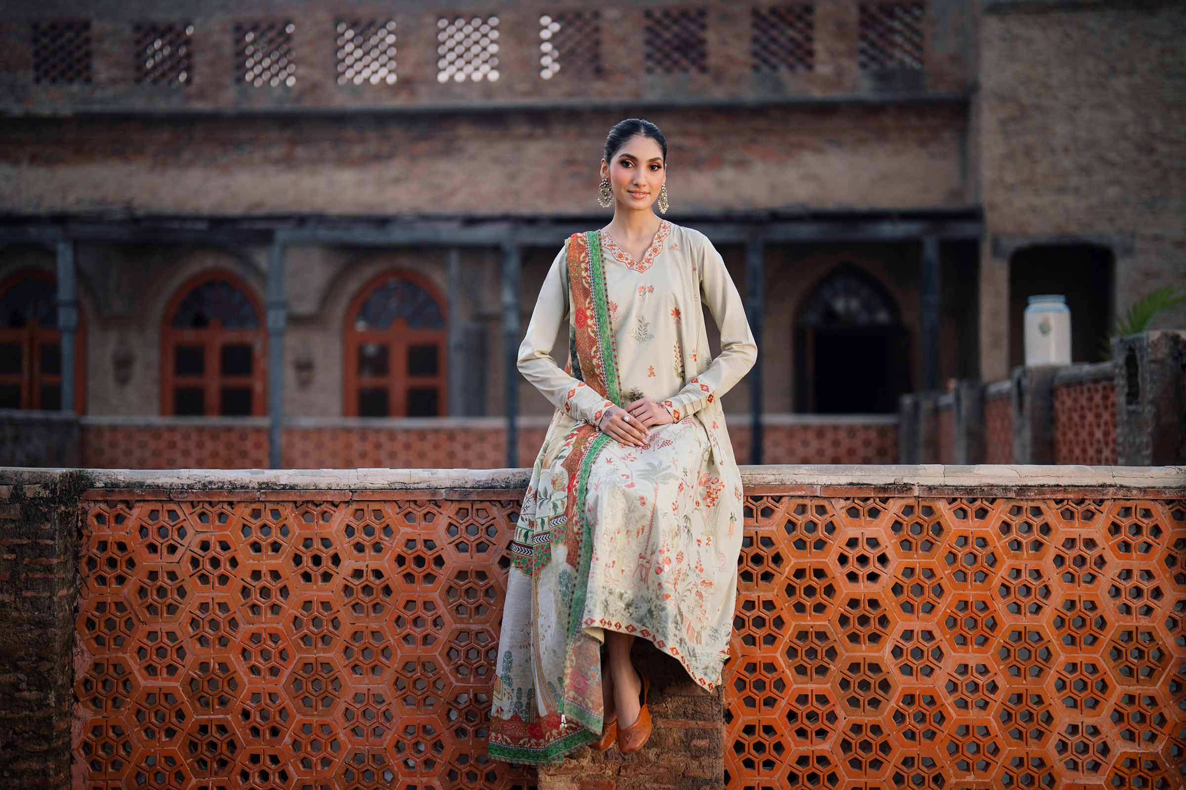 3 Piece - Printed Embroidered Suit - PE26-147 Green Cambric 3PC Embroidered READY TO WEAR