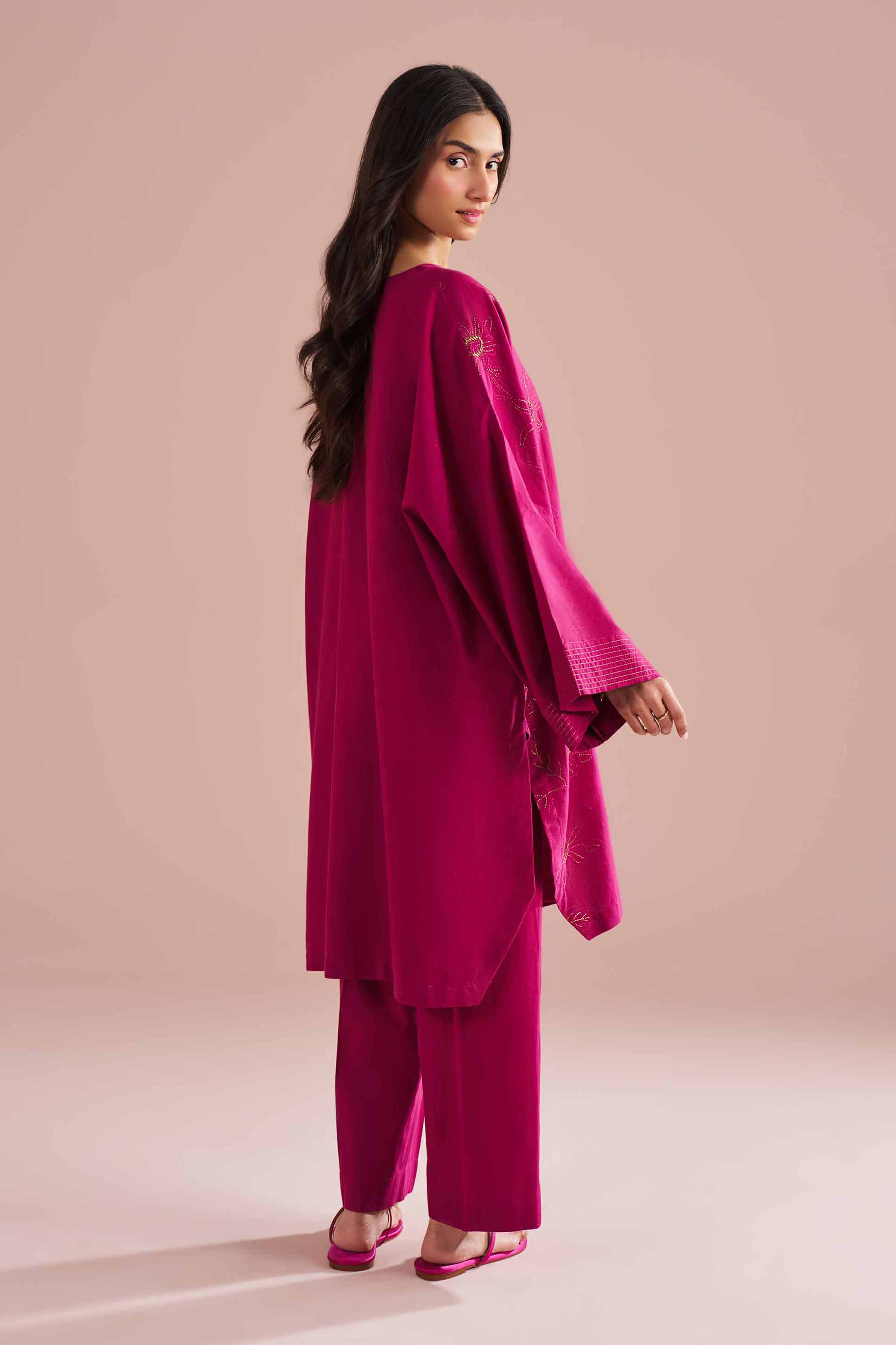 2 Piece - Embroidered Suit - PE26-148 Purple Linen 2PC Embroidered READY TO WEAR