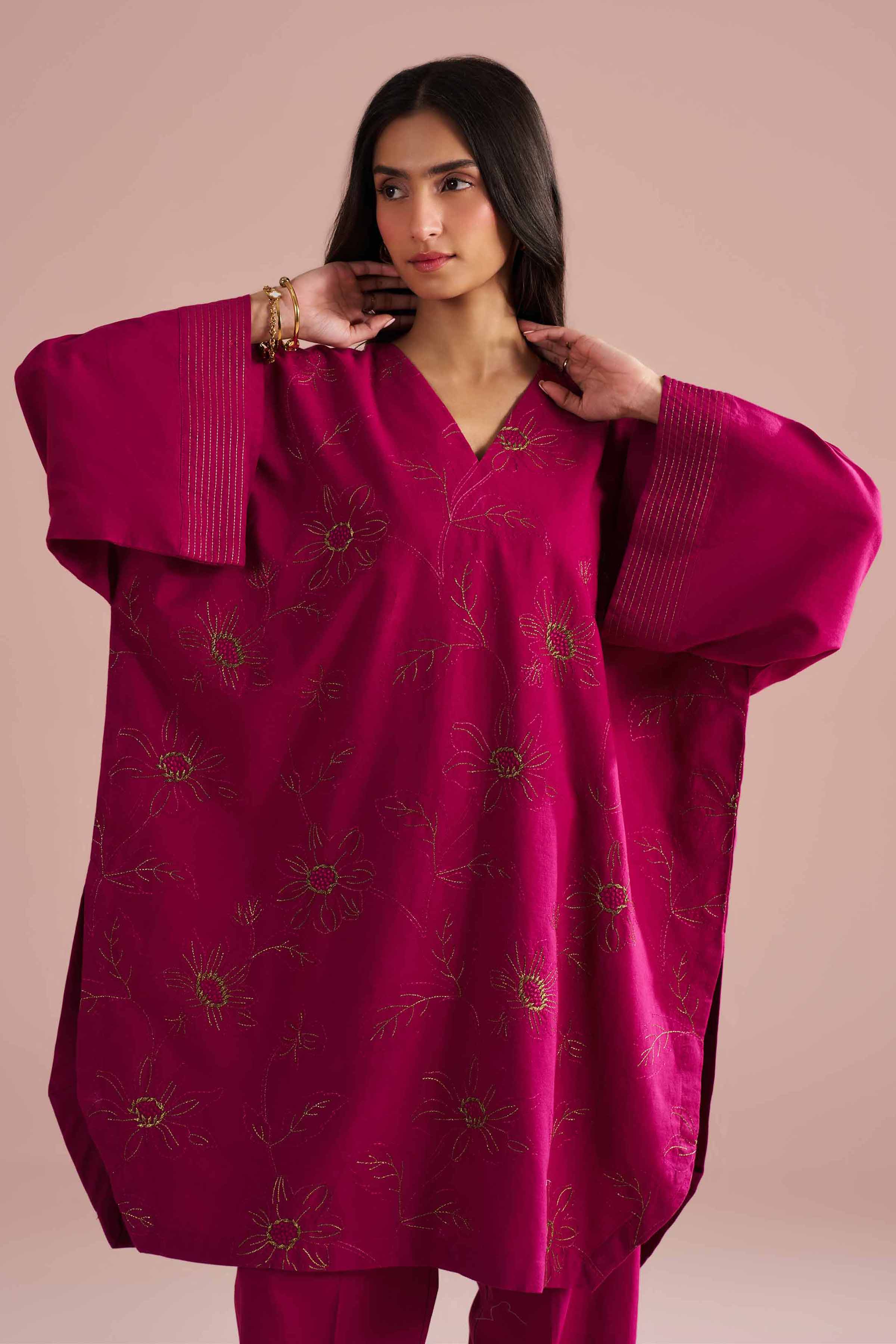 2 Piece - Embroidered Suit - PE26-148 Purple Linen 2PC Embroidered READY TO WEAR