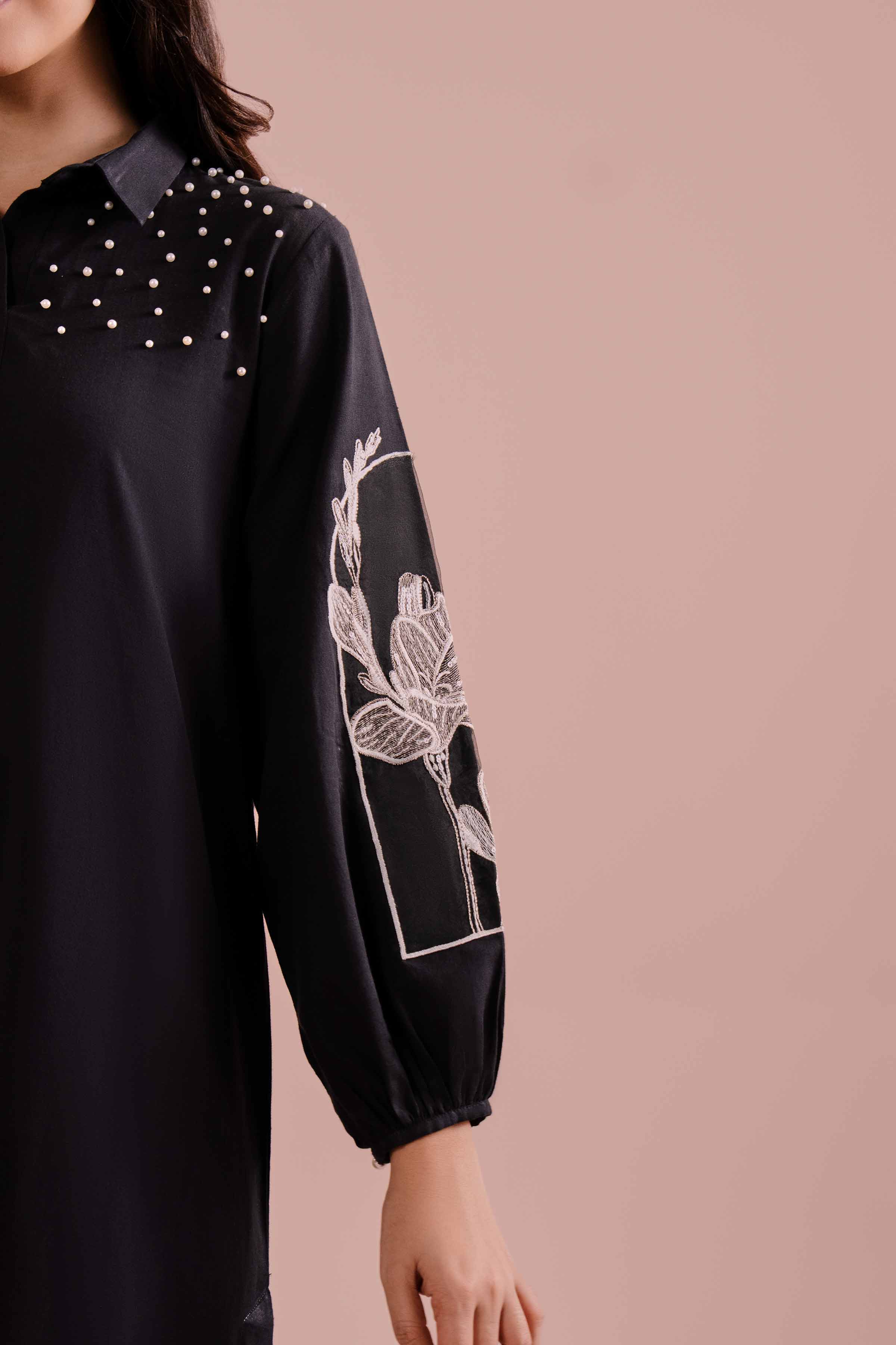 2 Piece - Embroidered Suit - PE26-149 Black Linen 2PC Embroidered READY TO WEAR