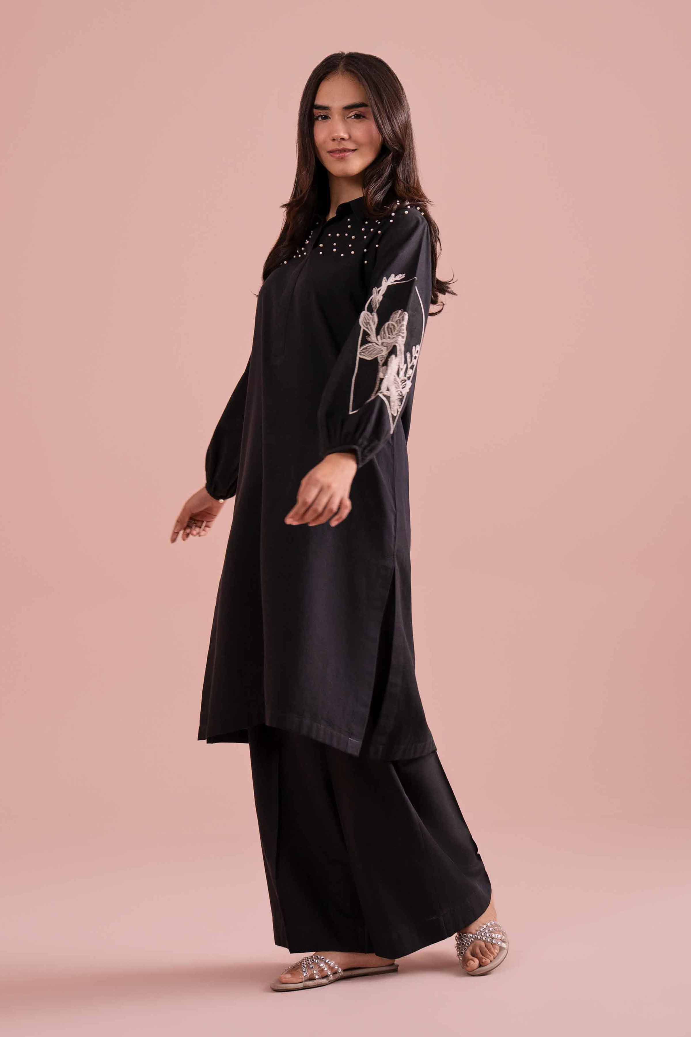 2 Piece - Embroidered Suit - PE26-149 Black Linen 2PC Embroidered READY TO WEAR