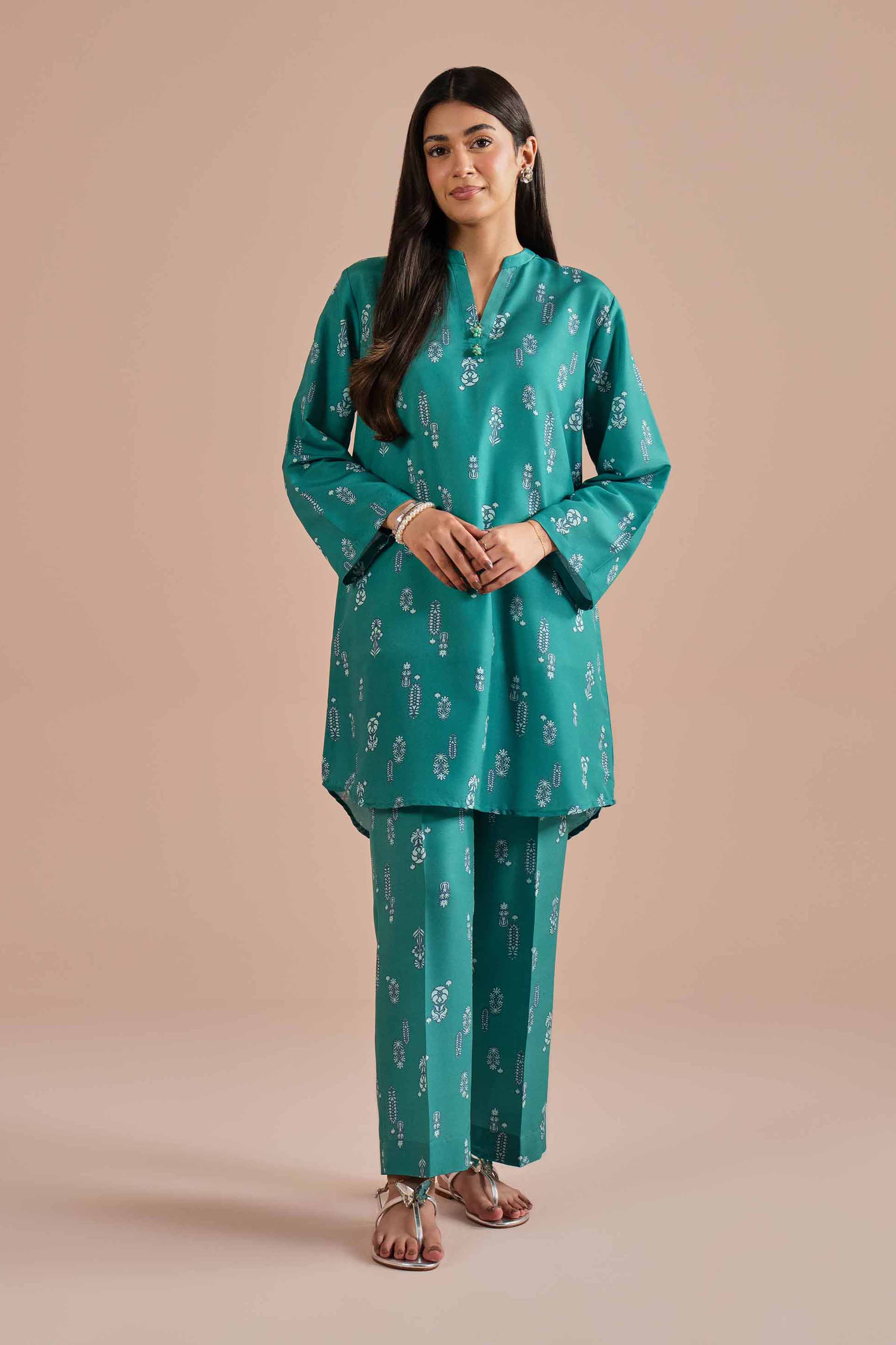 2 Piece - Printed Suit - PE26-15 NishatUAE Green Lawn 2PC Printed Ready To Wear