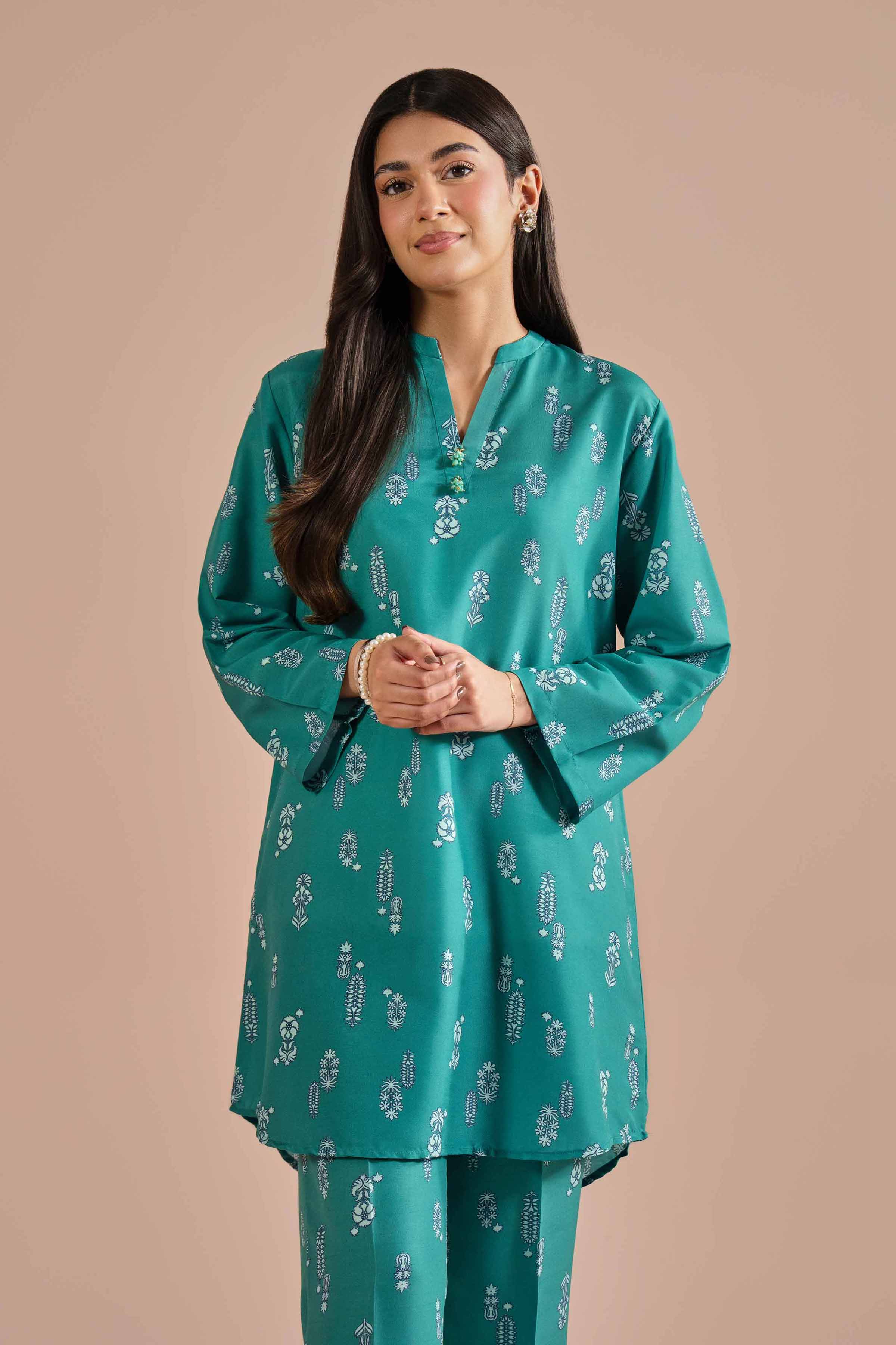 2 Piece - Printed Suit - PE26-15 NishatUAE Green Lawn 2PC Printed Ready To Wear
