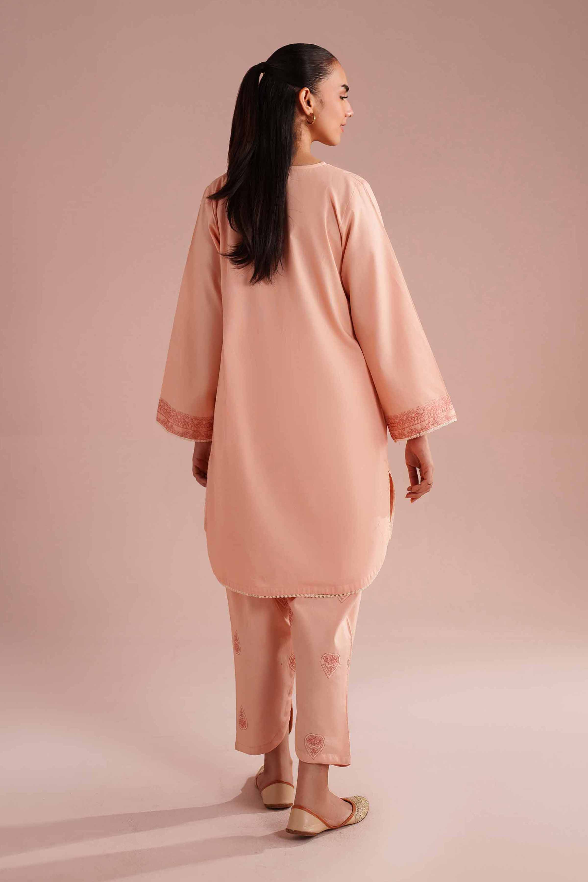 2 Piece - Embroidered Suit - PE26-150 Orange Linen 2PC Embroidered READY TO WEAR