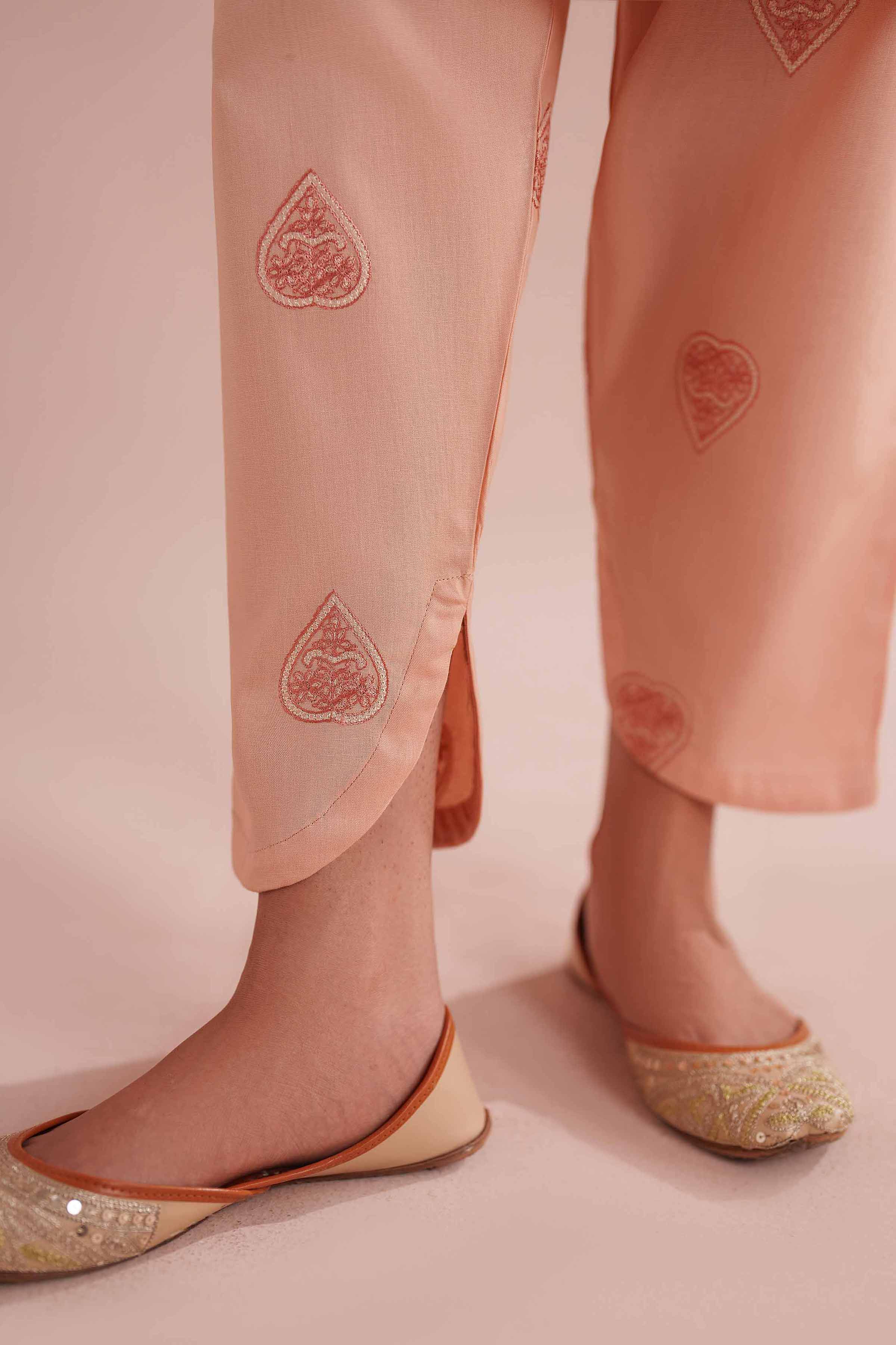 2 Piece - Embroidered Suit - PE26-150 Orange Linen 2PC Embroidered READY TO WEAR