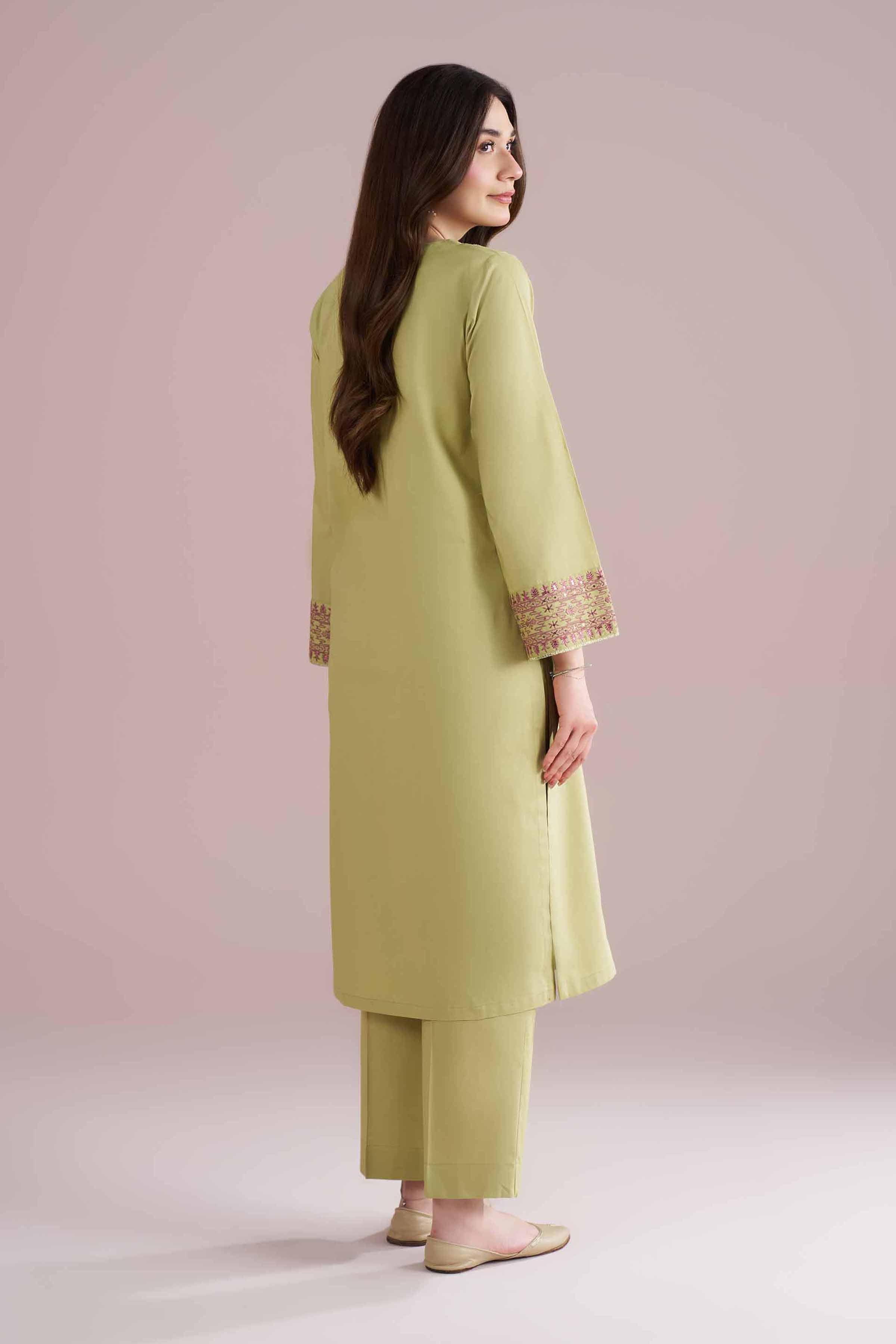 2 Piece - Embroidered Suit - PE26-151 Green Linen 2PC Embroidered READY TO WEAR